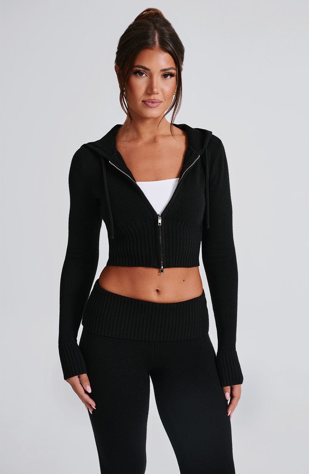 Portia Siyah Kapüşonlu Örgü Sweatshirt