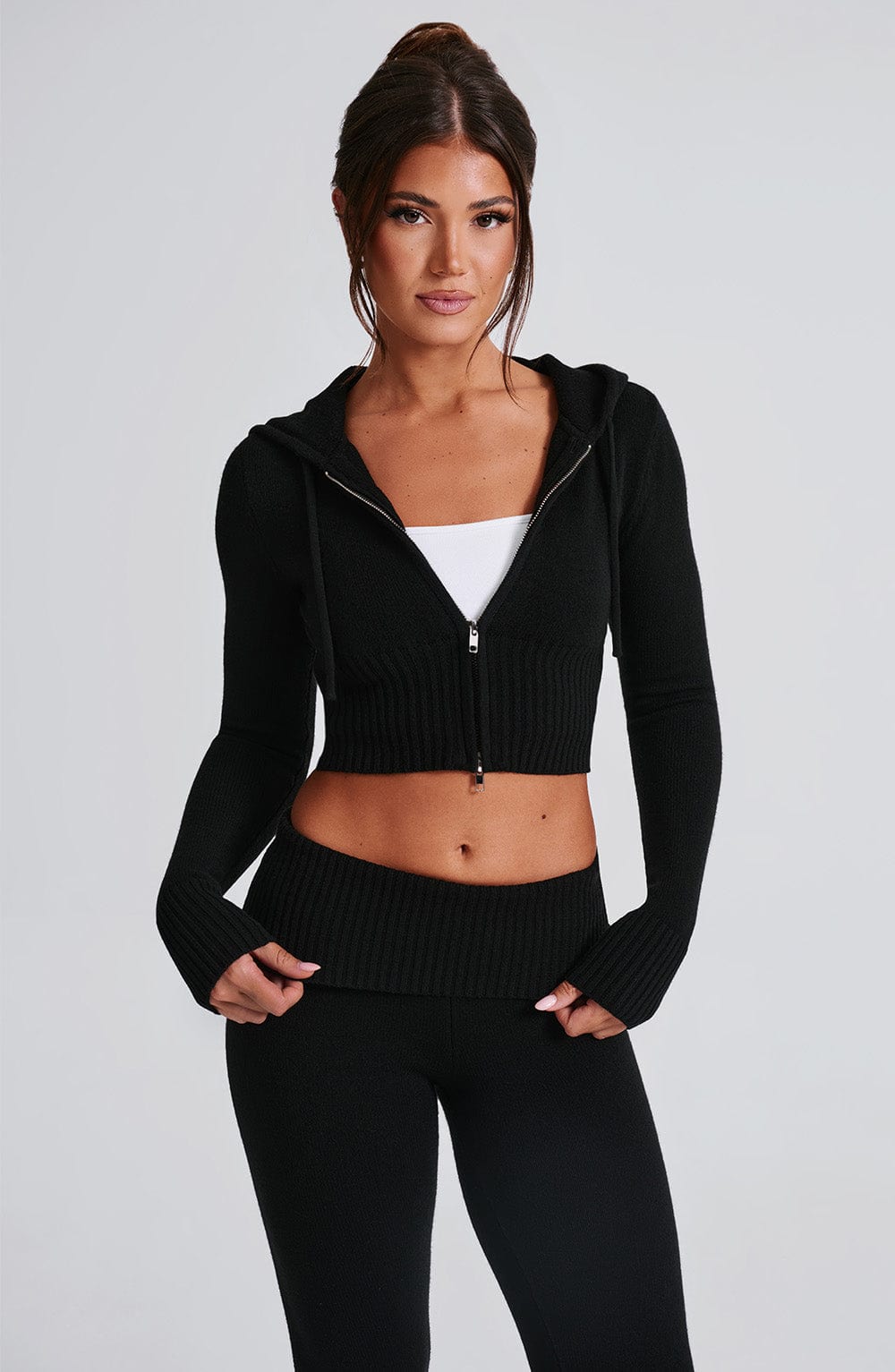 Portia Siyah Kapüşonlu Örgü Sweatshirt