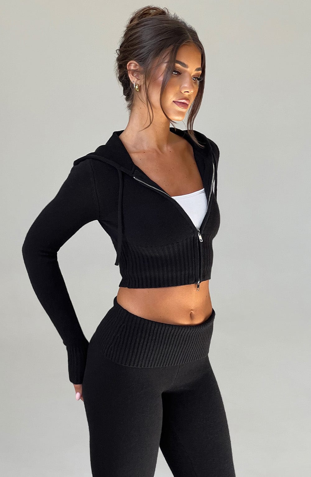 Portia Siyah Kapüşonlu Örgü Sweatshirt