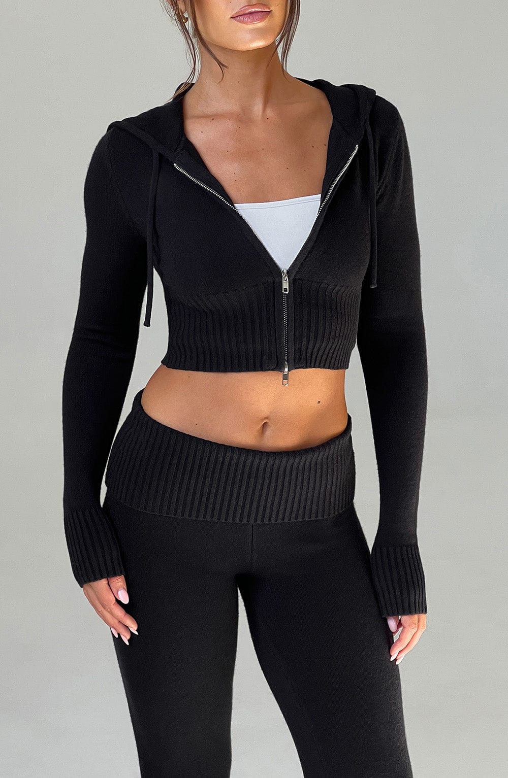 Portia Siyah Kapüşonlu Örgü Sweatshirt