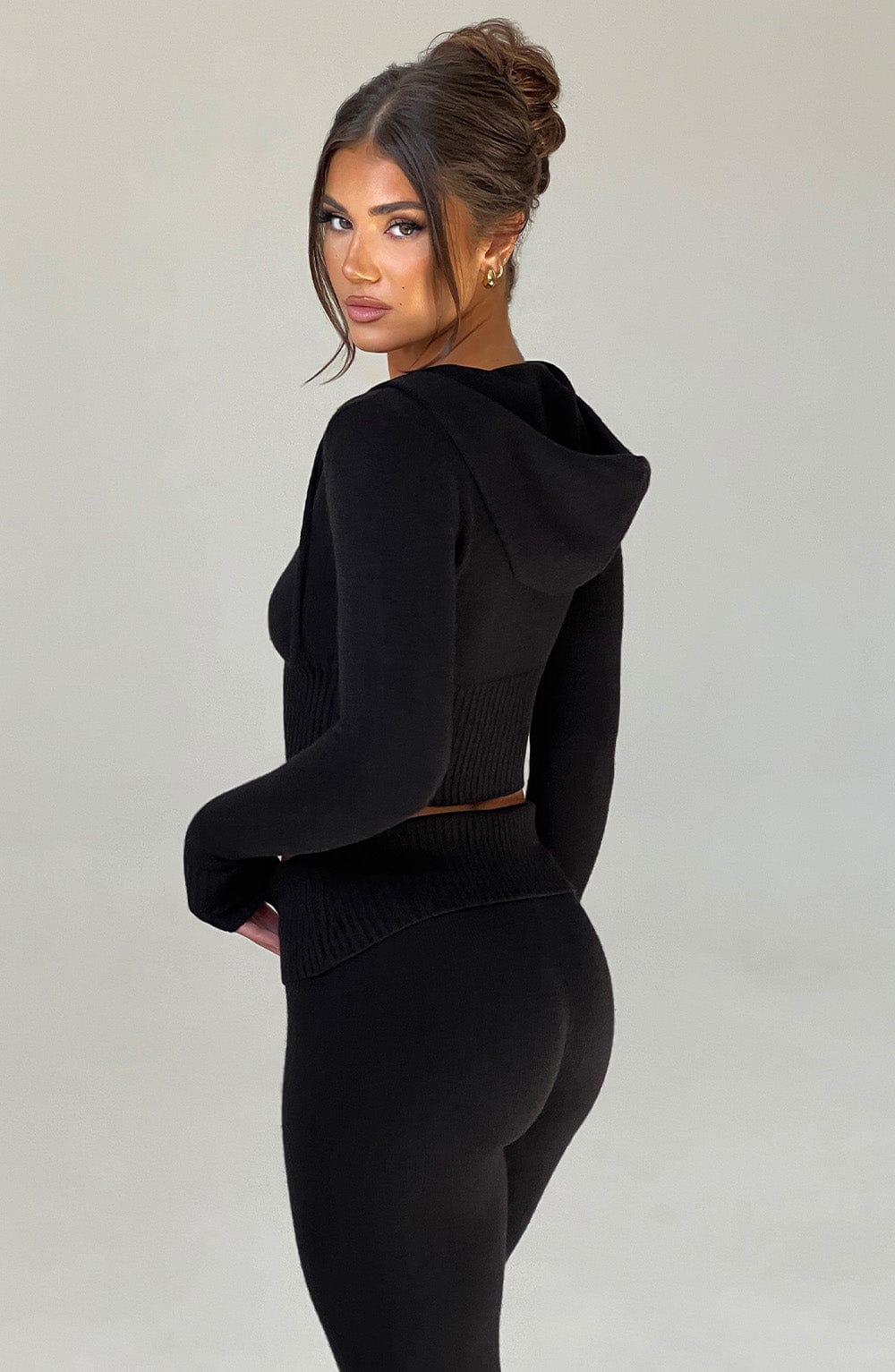 Portia Siyah Kapüşonlu Örgü Sweatshirt