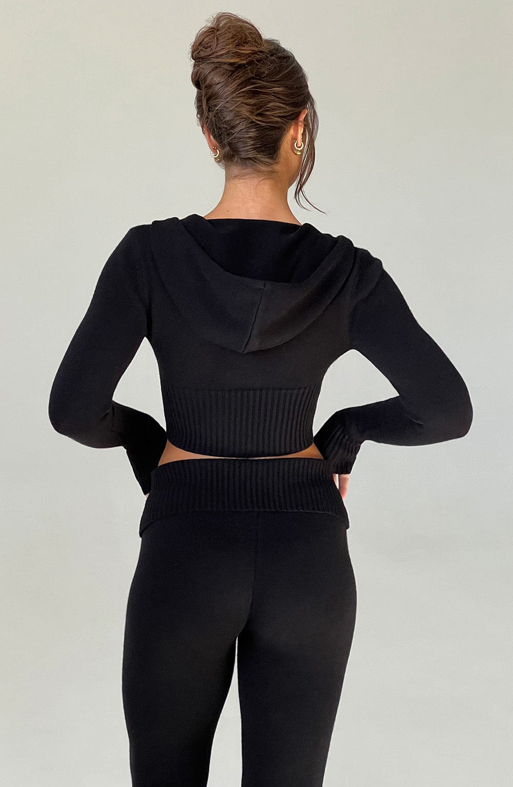 Portia Siyah Kapüşonlu Örgü Sweatshirt