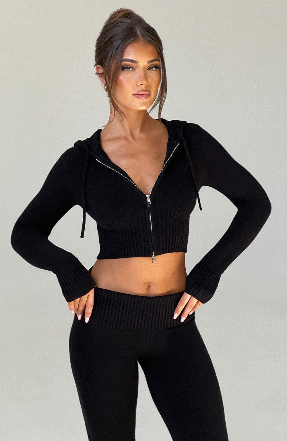 Portia Siyah Kapüşonlu Örgü Sweatshirt