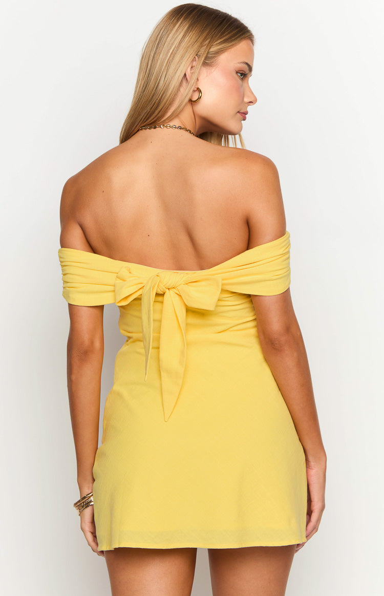 Primrose Sarı Askısız Mini Elbise