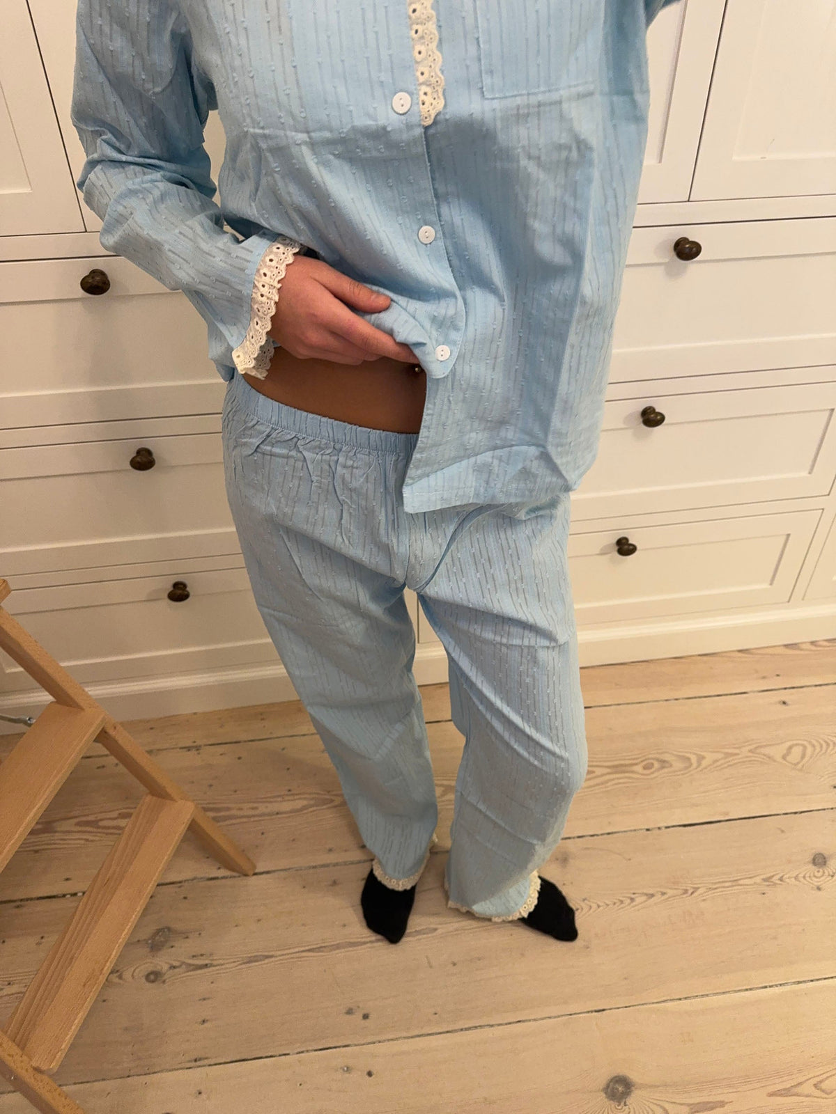 Dantel Detaylı Açık Mavi Carol Pijama Takımı