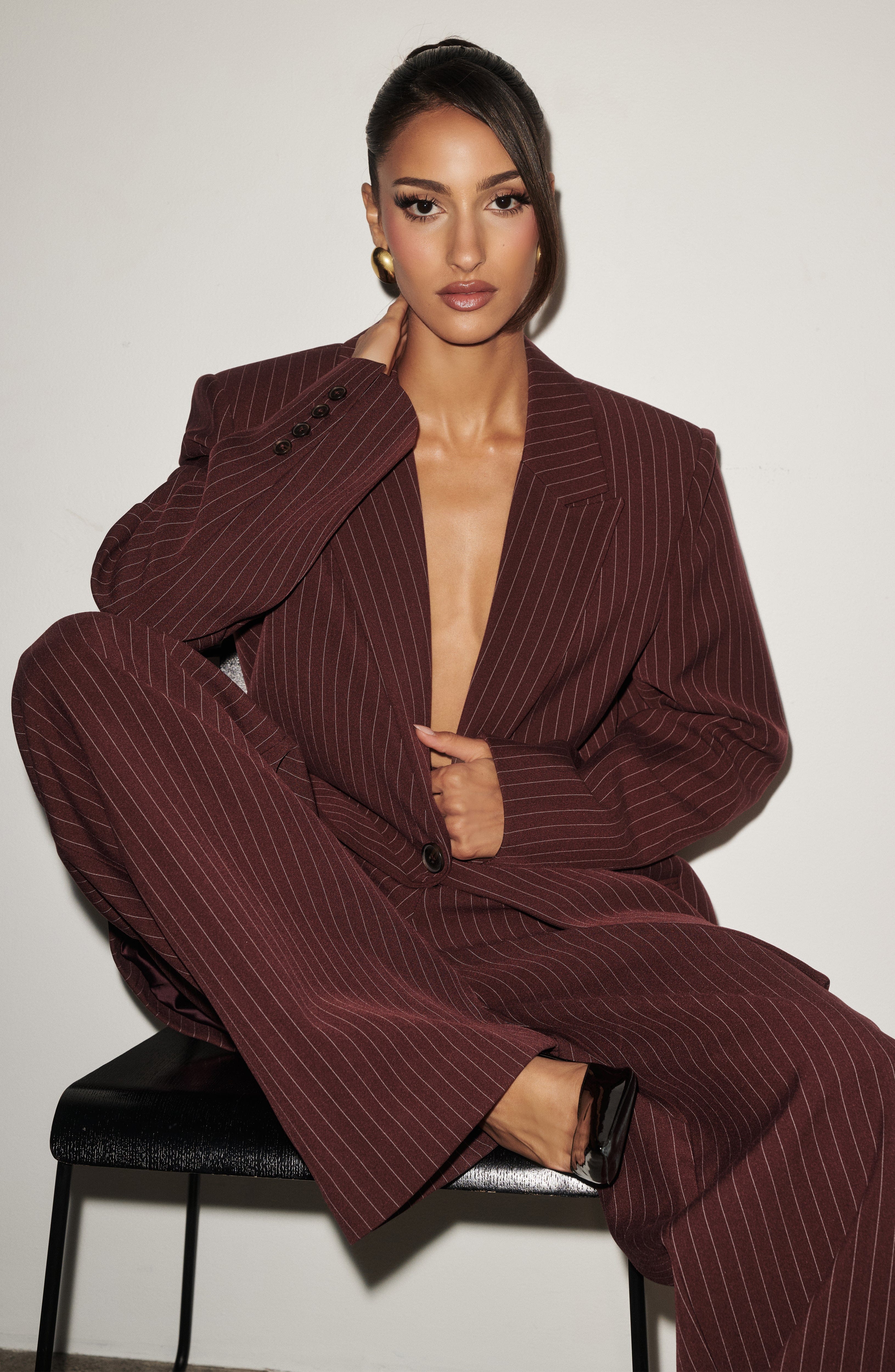 Bordo Çizgili Reece Blazer
