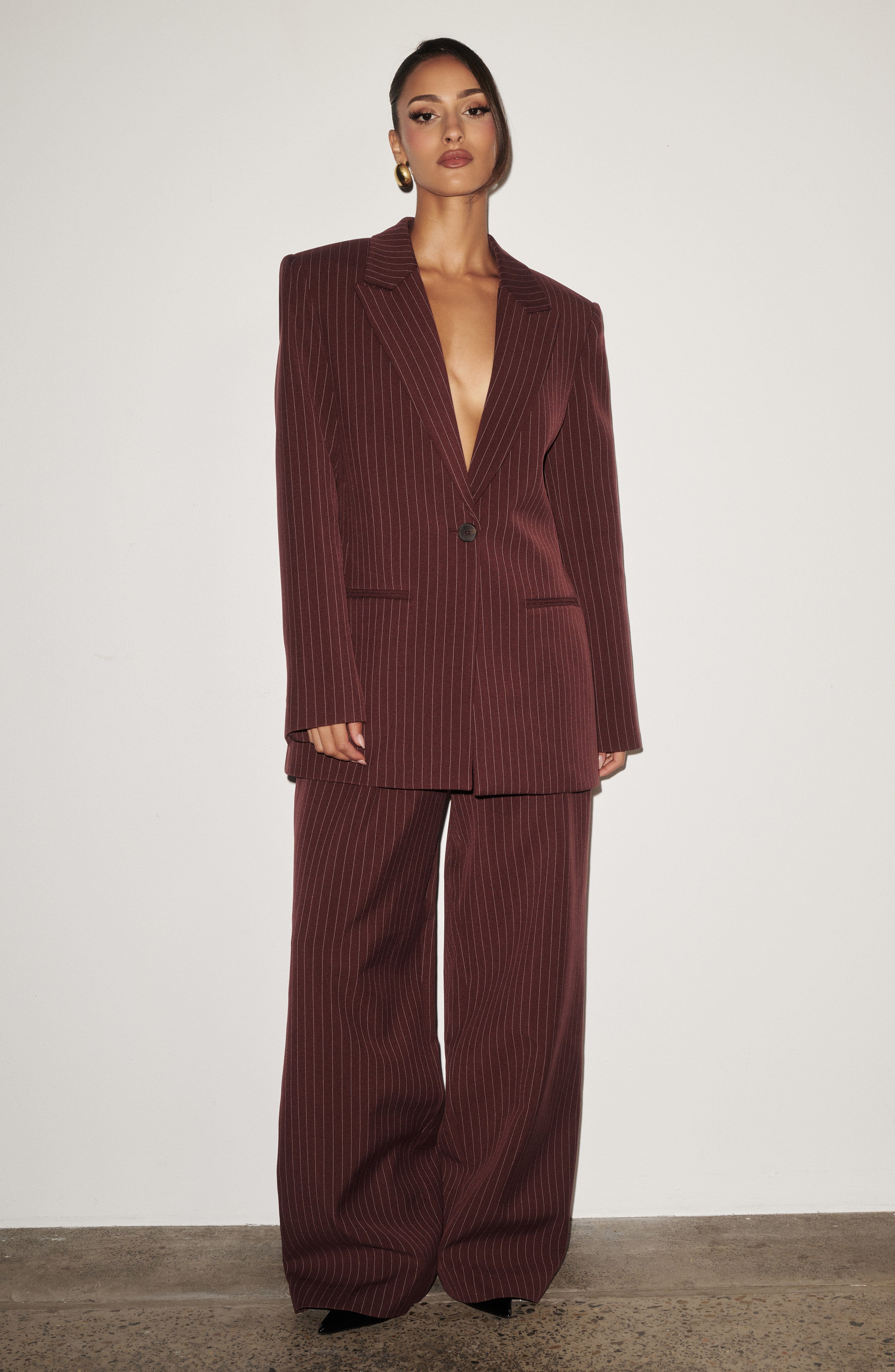 Bordo Çizgili Reece Blazer