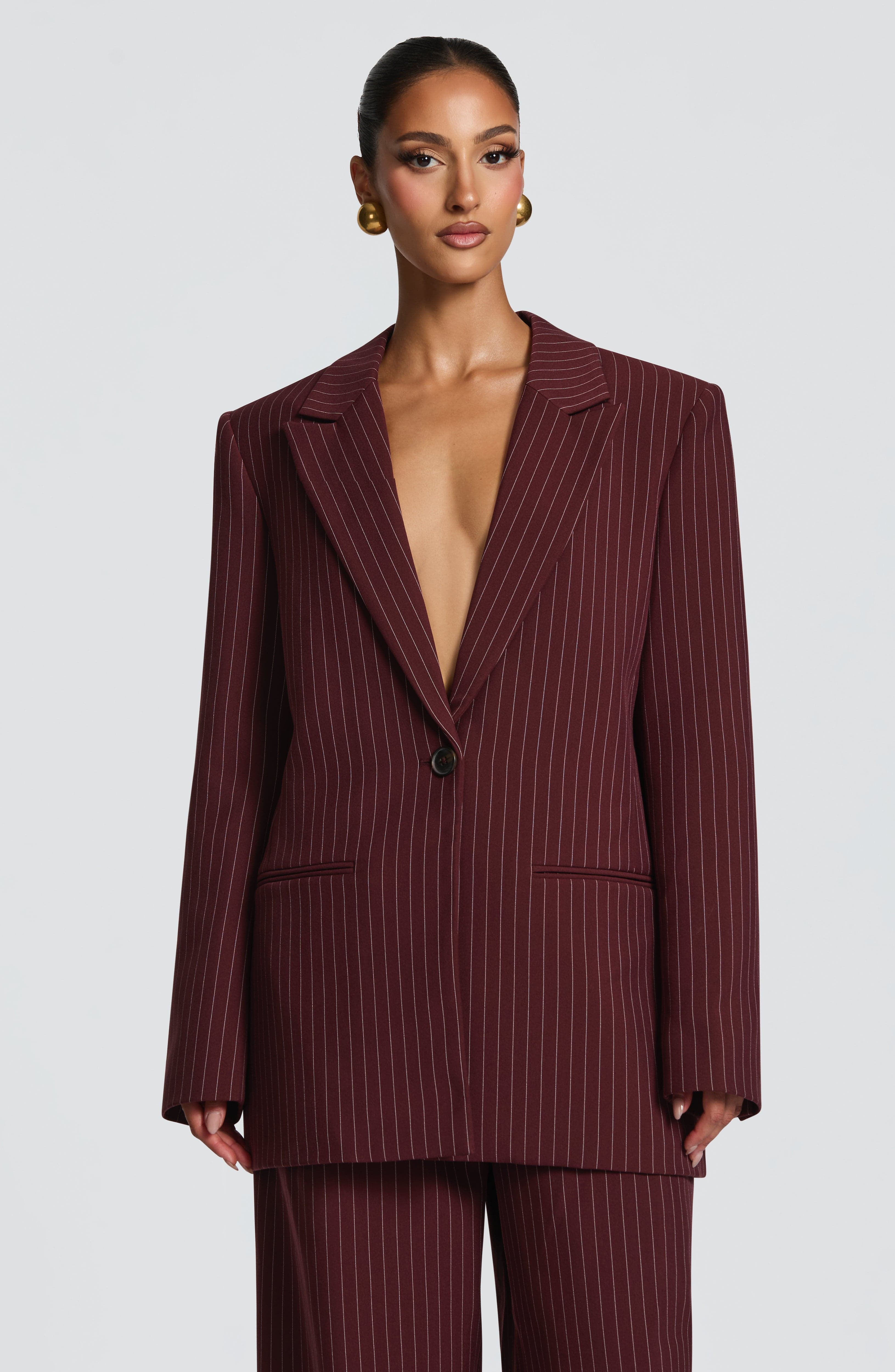 Bordo Çizgili Reece Blazer