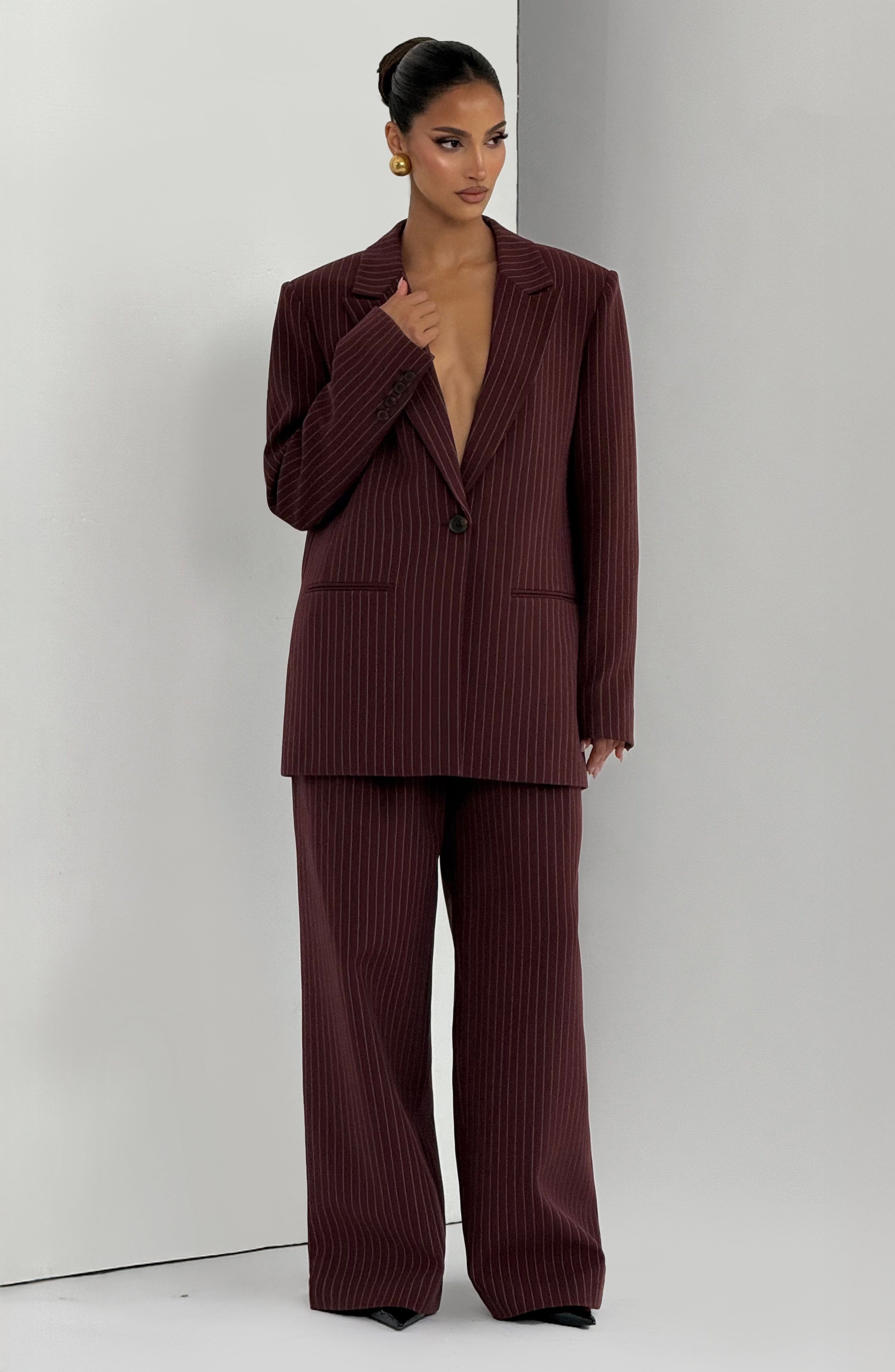Bordo Çizgili Reece Blazer