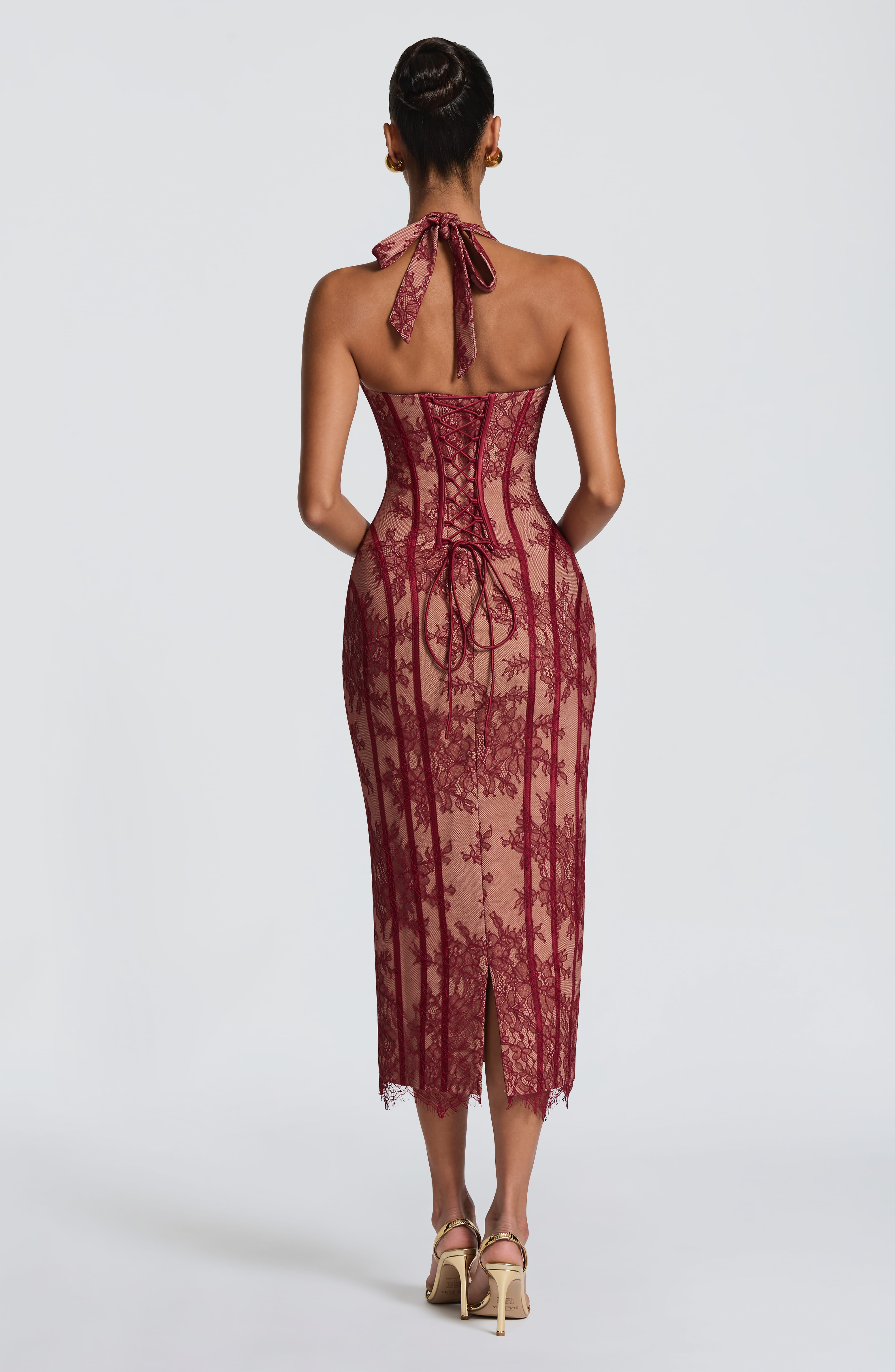 Rona Bordo Midi Elbise