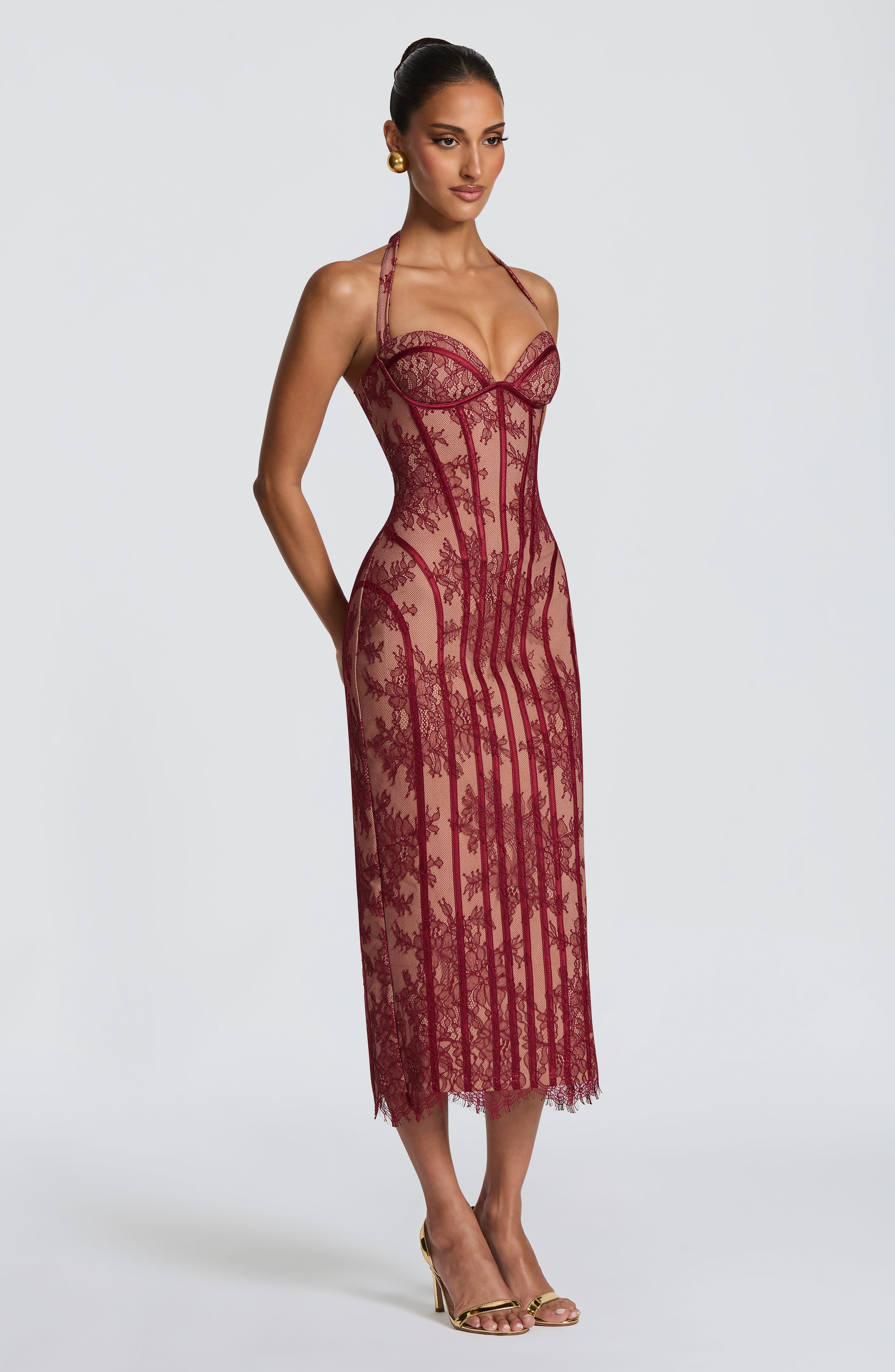 Rona Bordo Midi Elbise