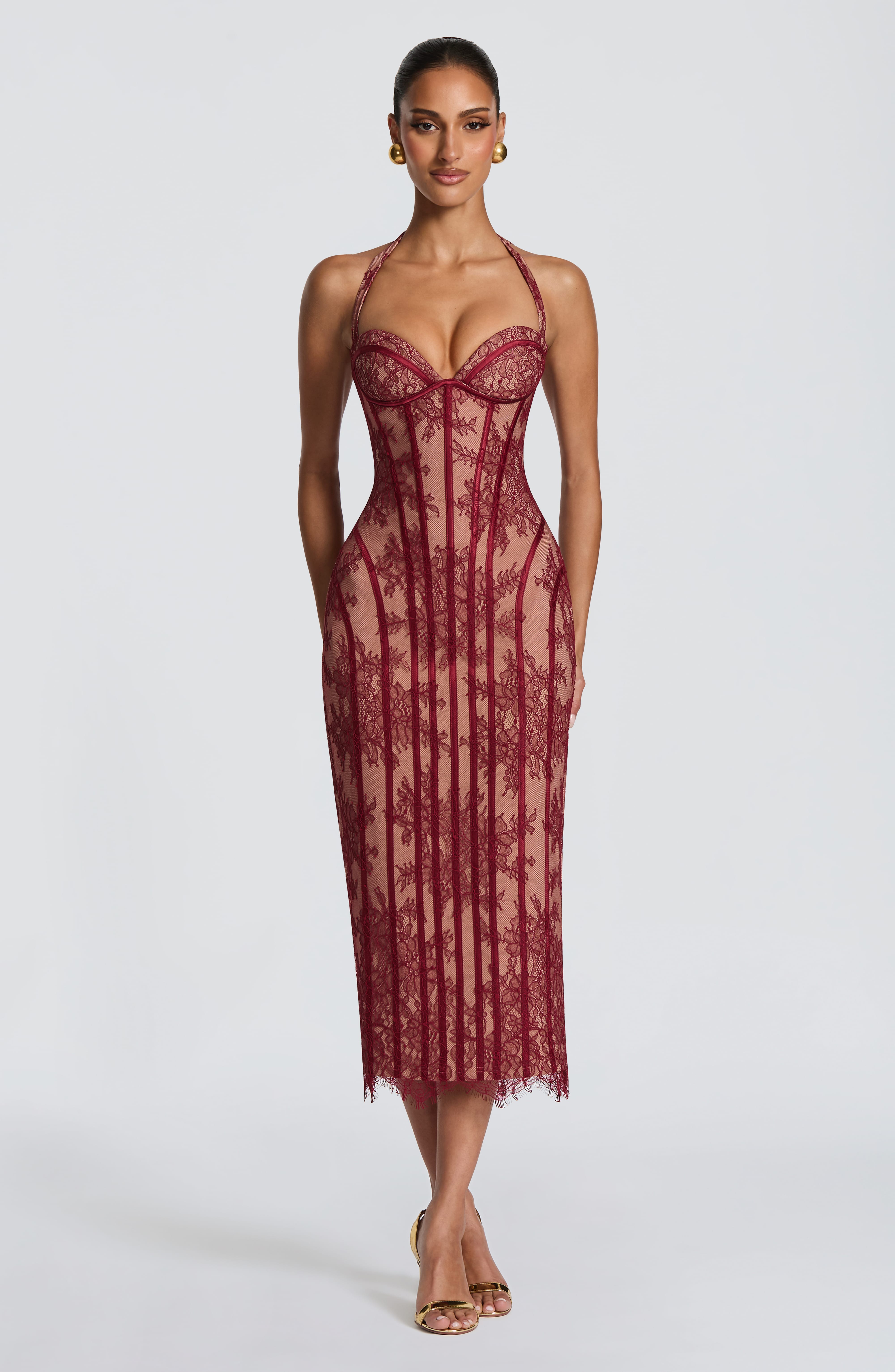 Rona Bordo Midi Elbise