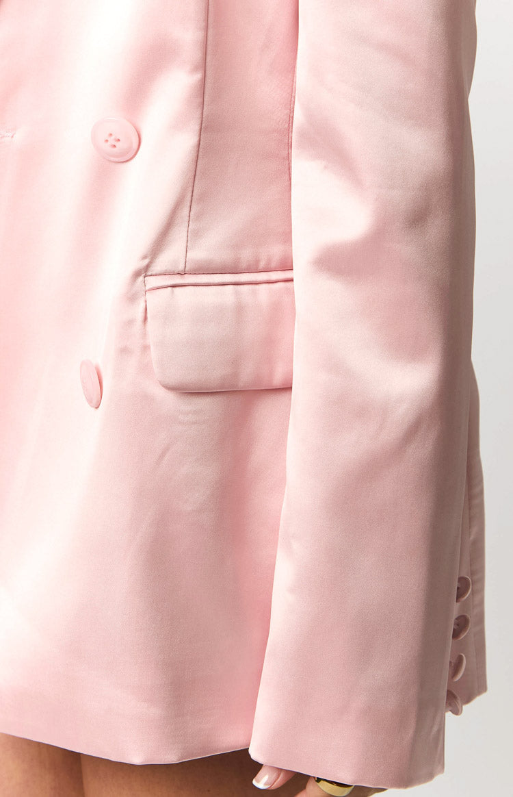 Kadın Pembe Saten Blazer Ceket