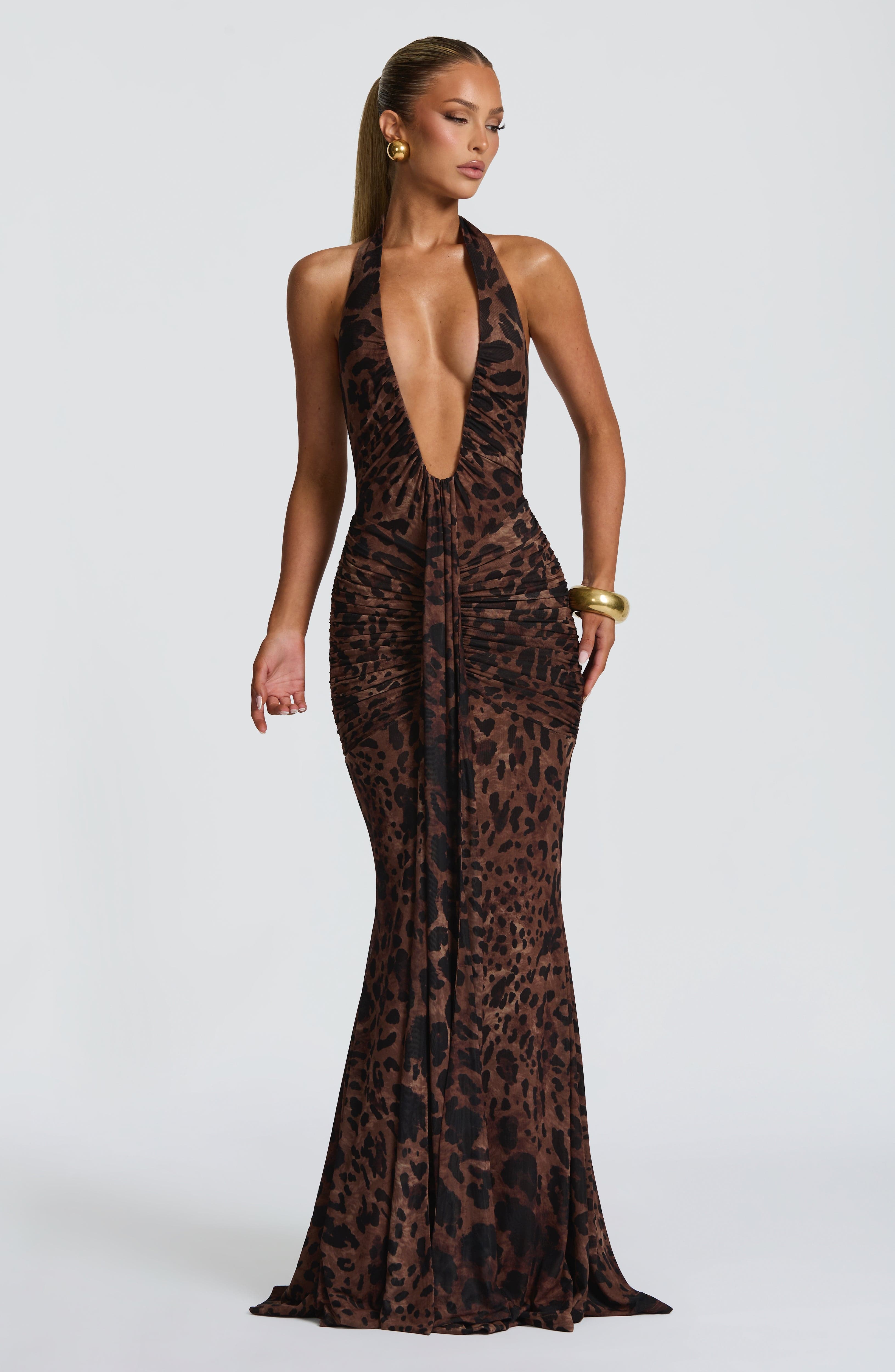 Leopar Desenli Rosetta Maxi Elbise