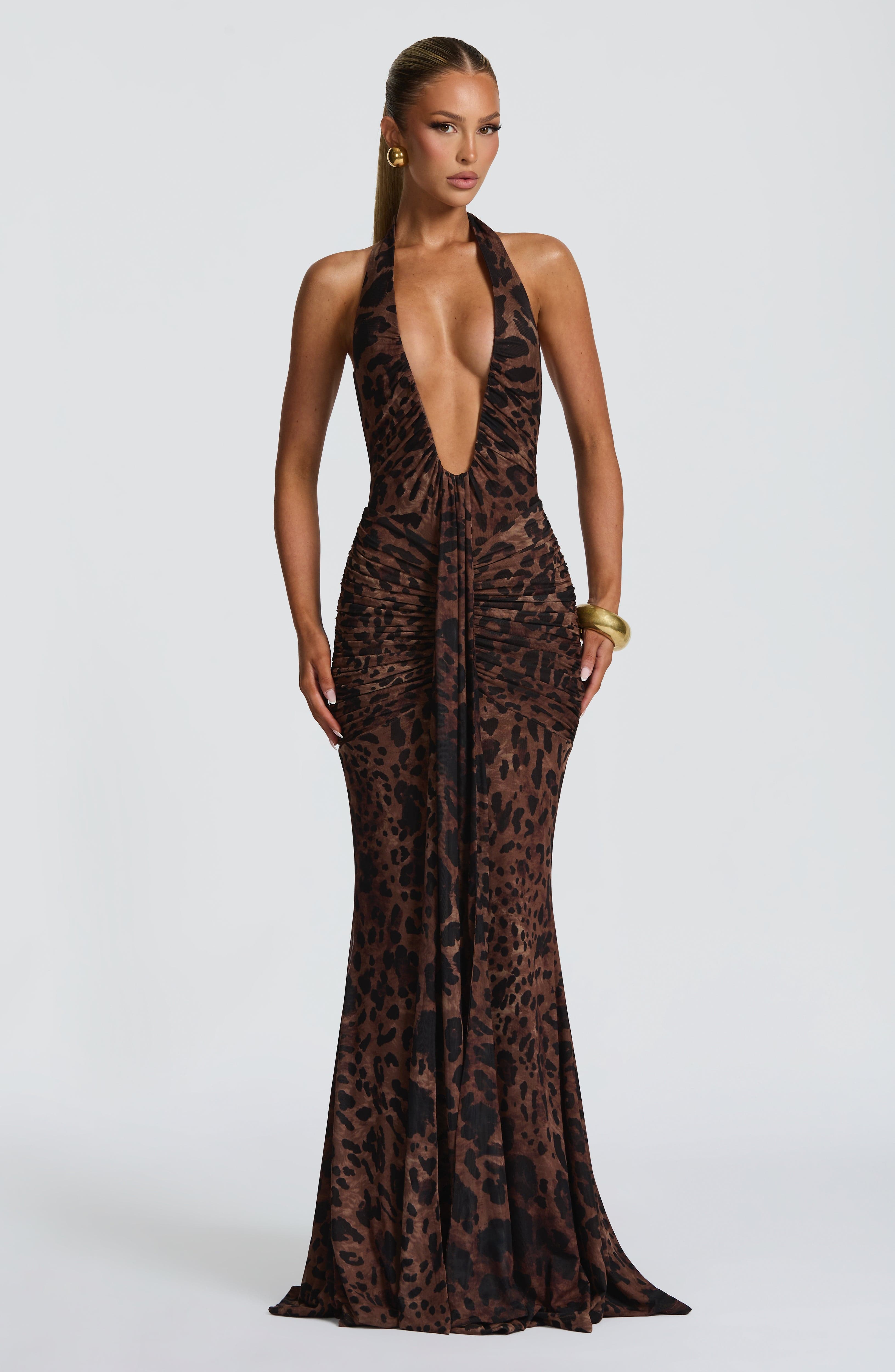 Leopar Desenli Rosetta Maxi Elbise
