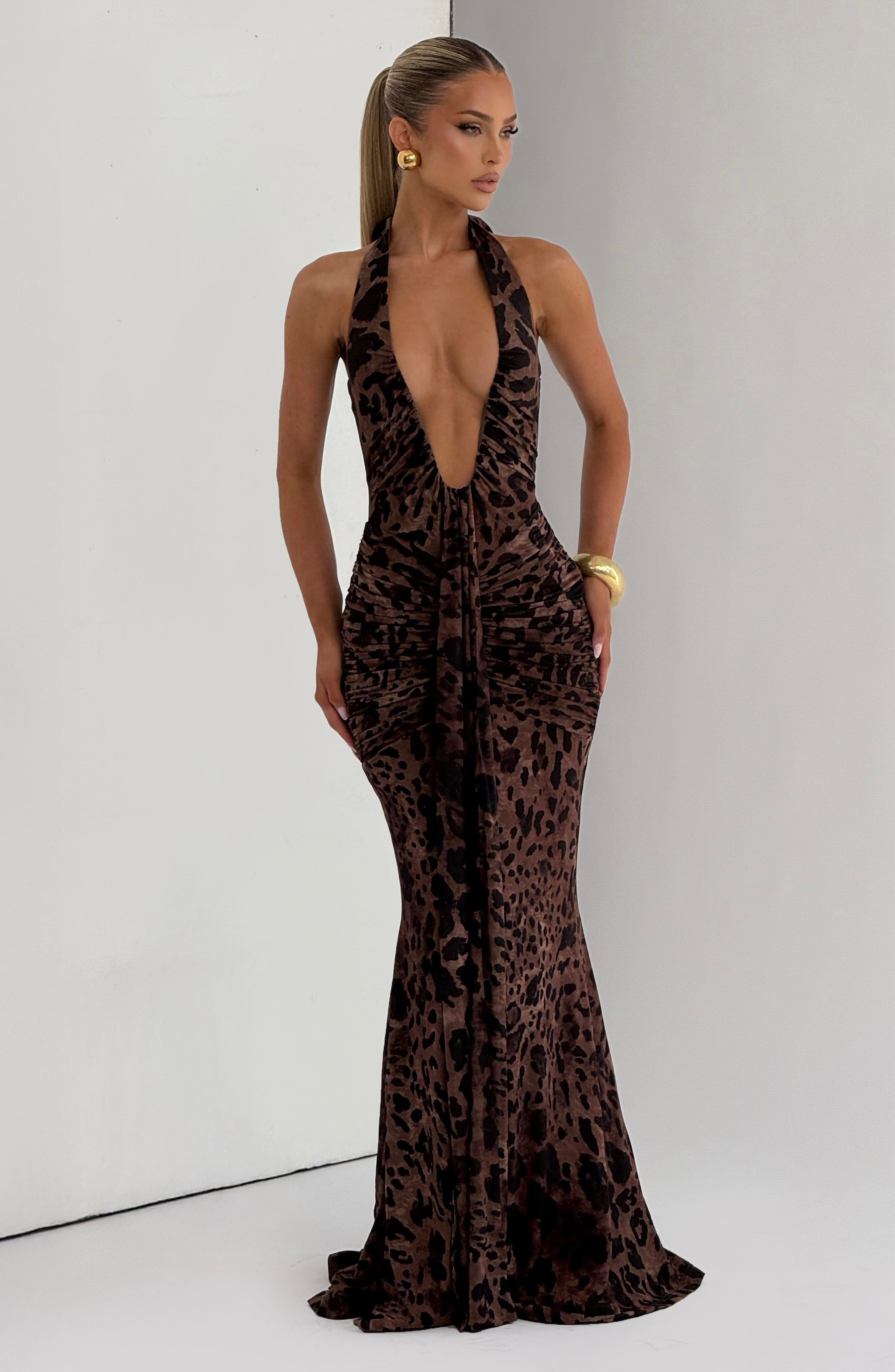 Leopar Desenli Rosetta Maxi Elbise