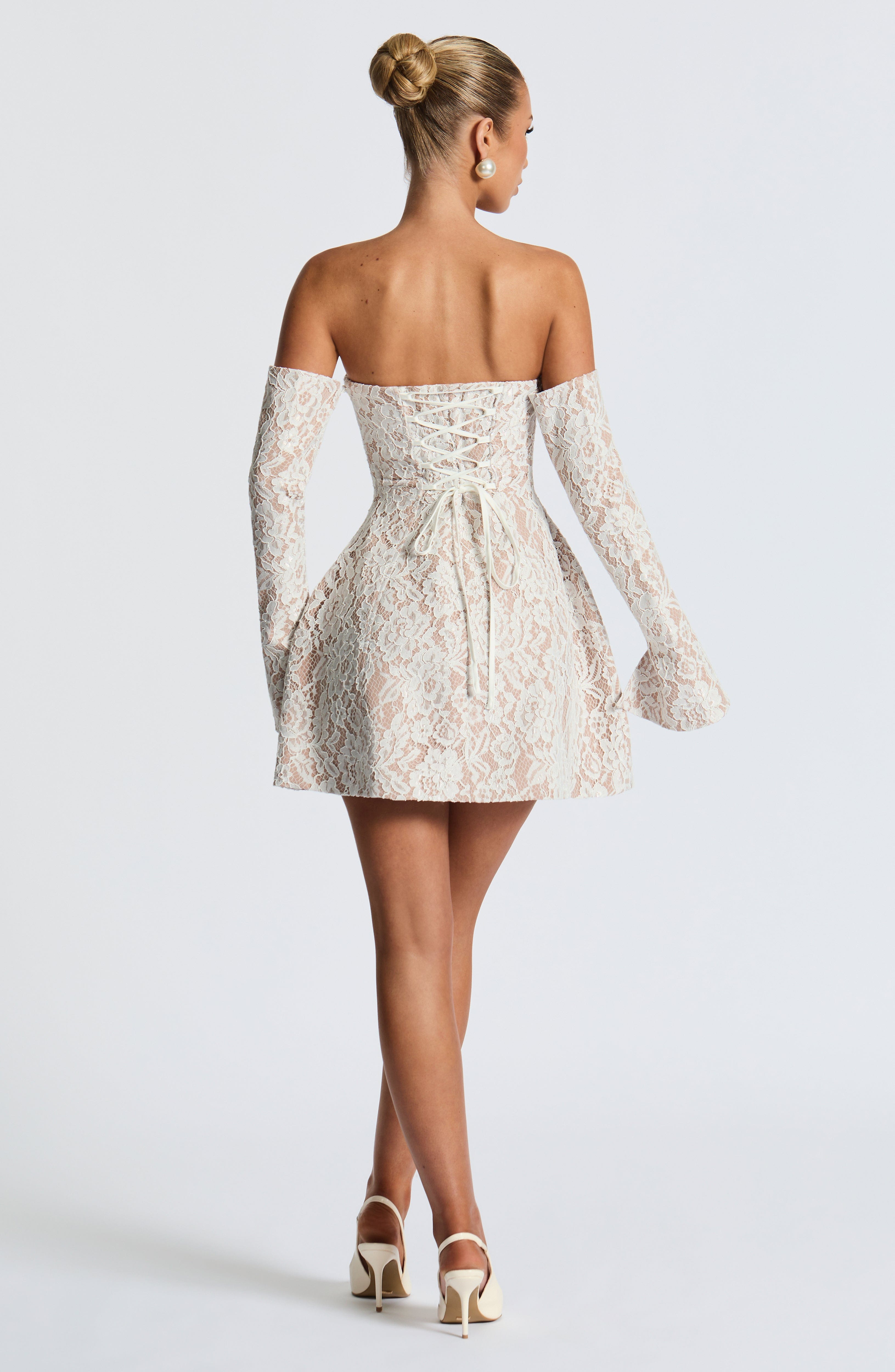 Ekru Salone Mini Elbise