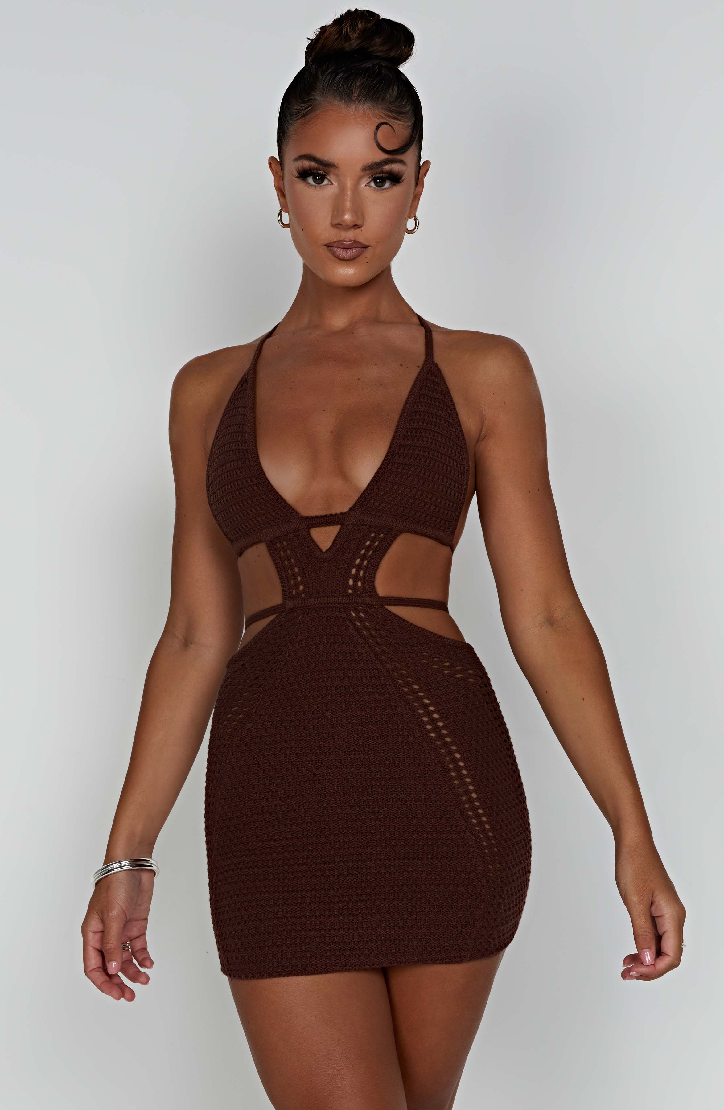 Çikolata Selena Mini Elbise