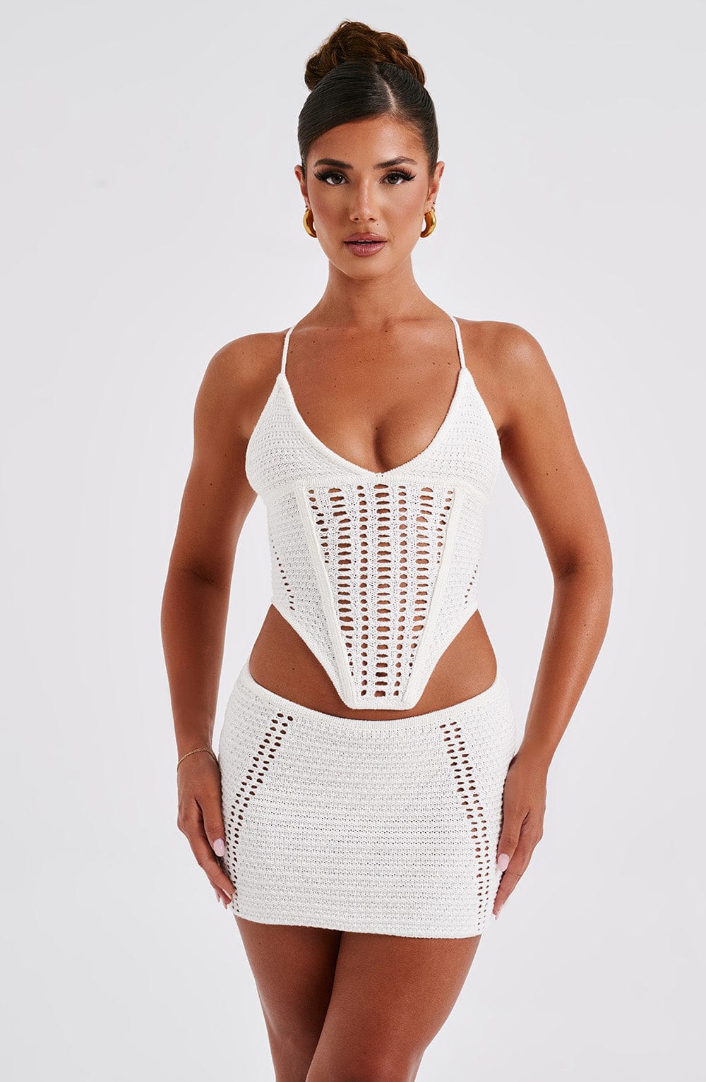 Selma Beyaz Mini Etek