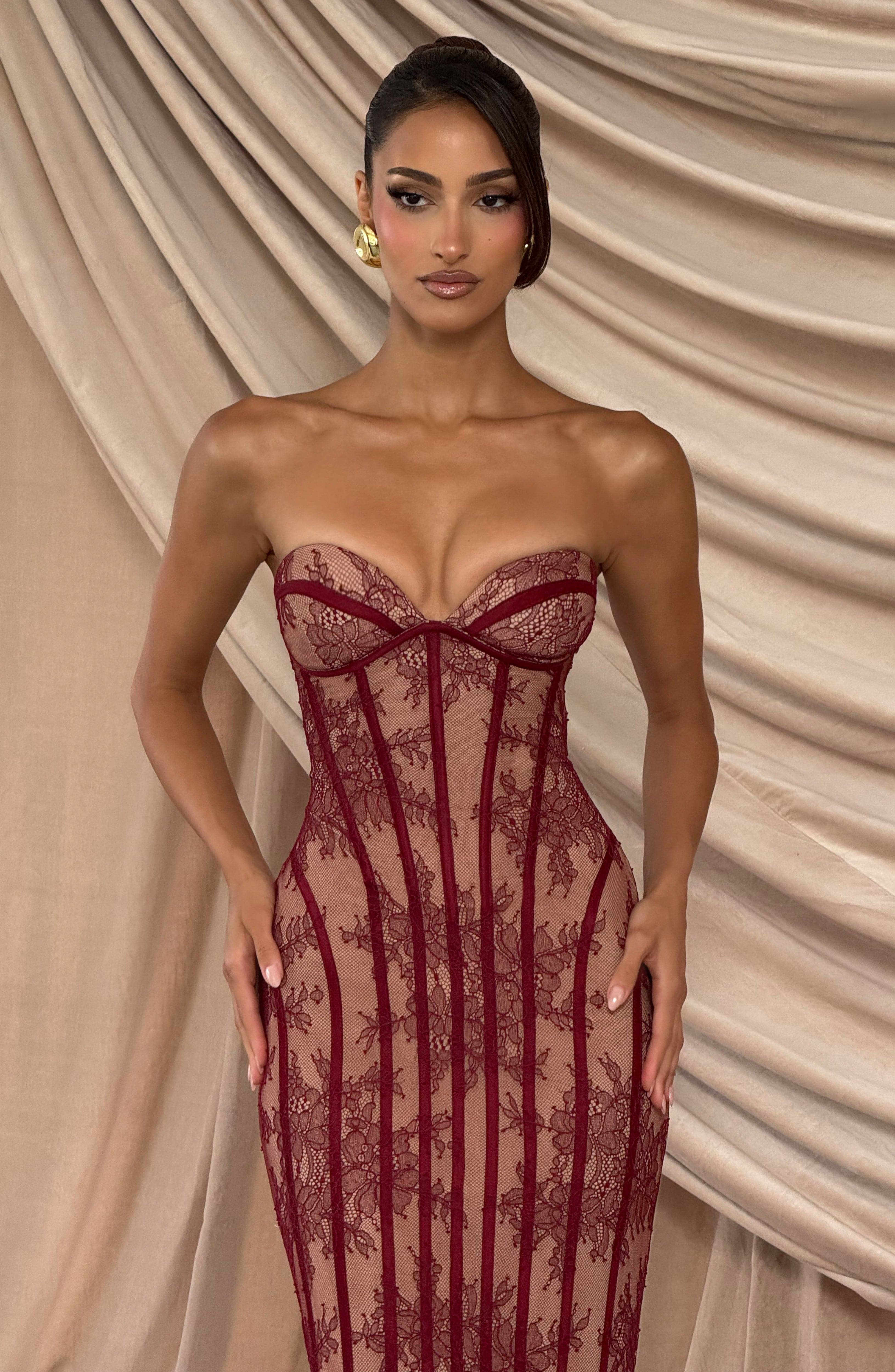 Bordo Sian Maxi Elbise