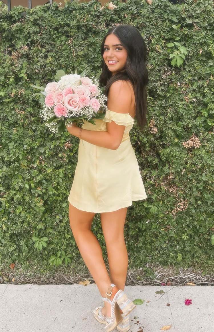 Silvia Sarı Saten Mini Elbise