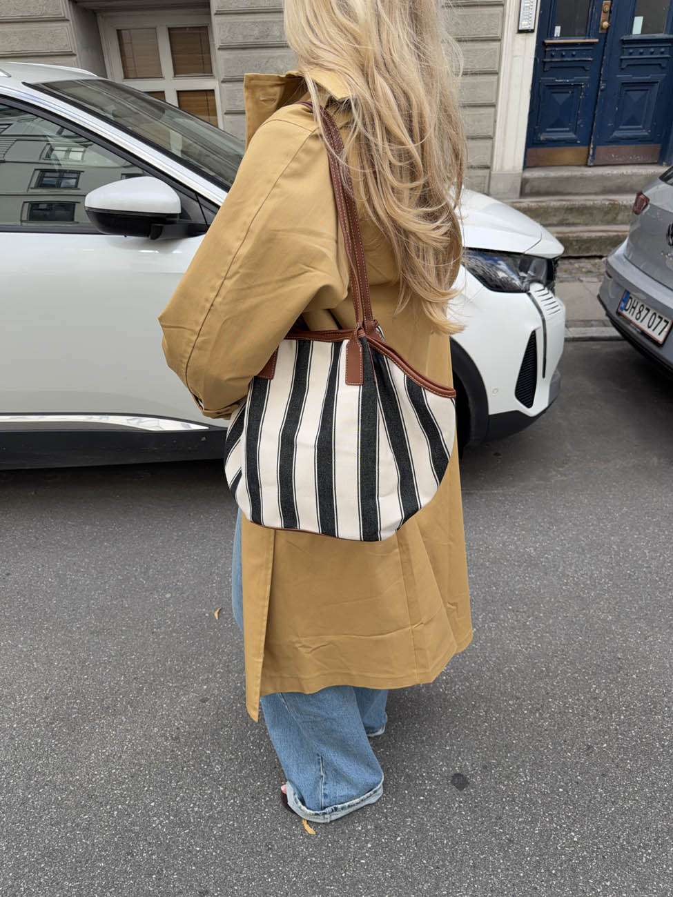 Çizgili Enna Omuz Çantası - Beyaz-Lacivert