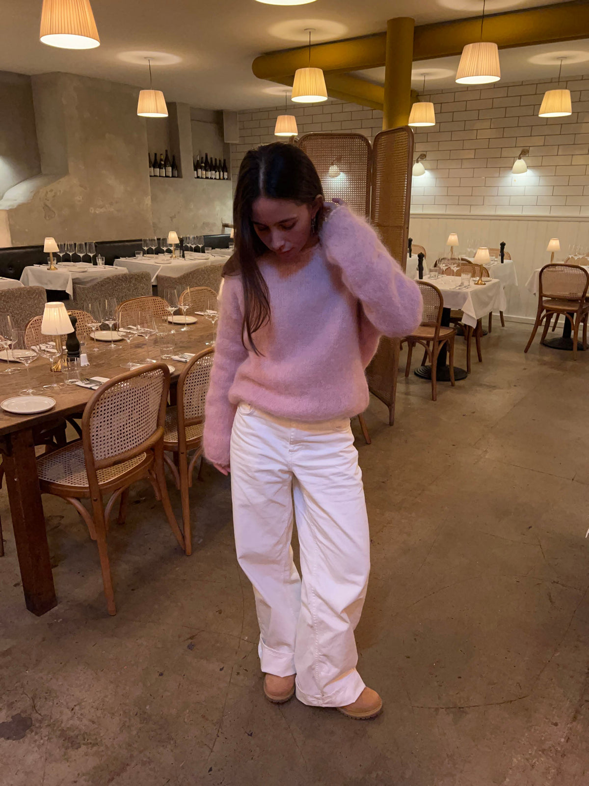 Elara Pembe Moher Karışımlı Triko Kazak