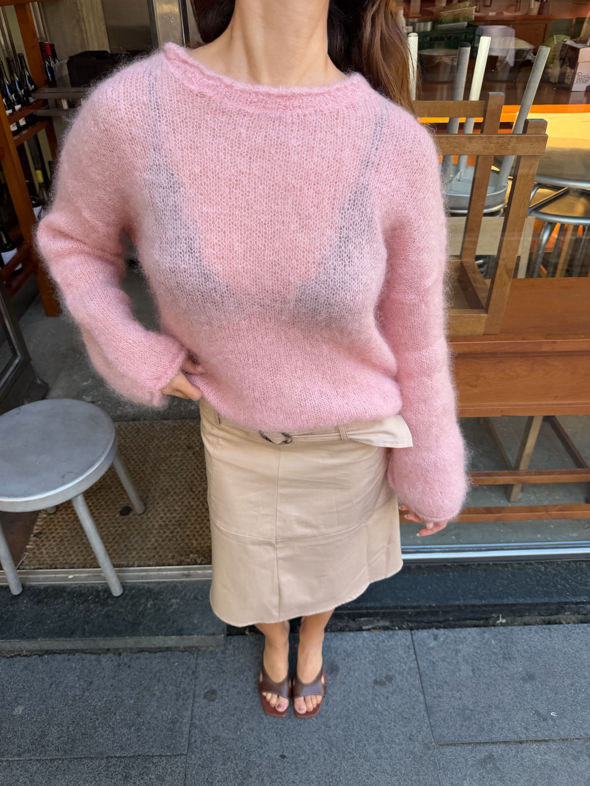 Elara Pembe Moher Karışımlı Triko Kazak