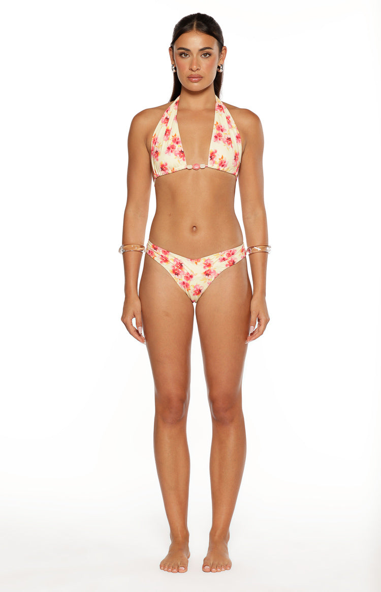 Çiçek Desenli Halter Bikini Üstü