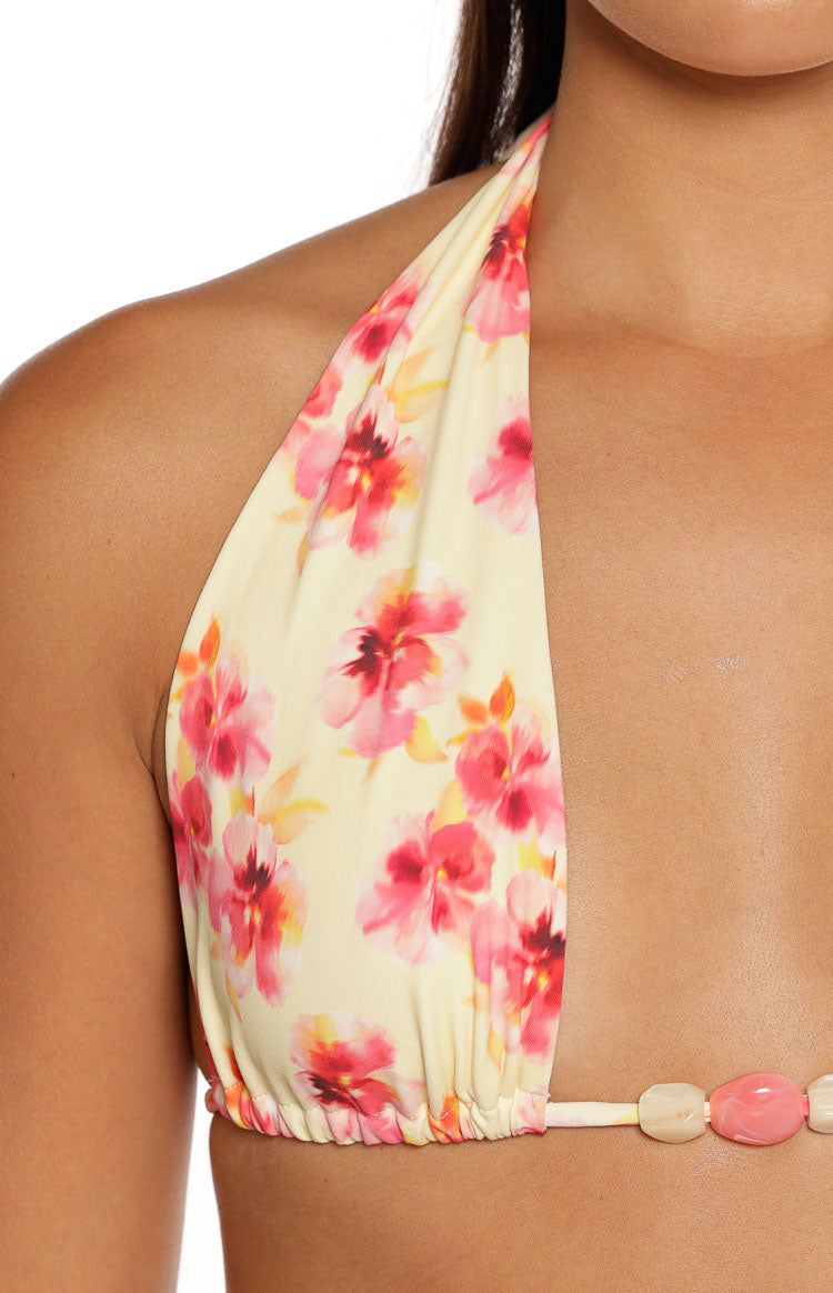 Çiçek Desenli Halter Bikini Üstü