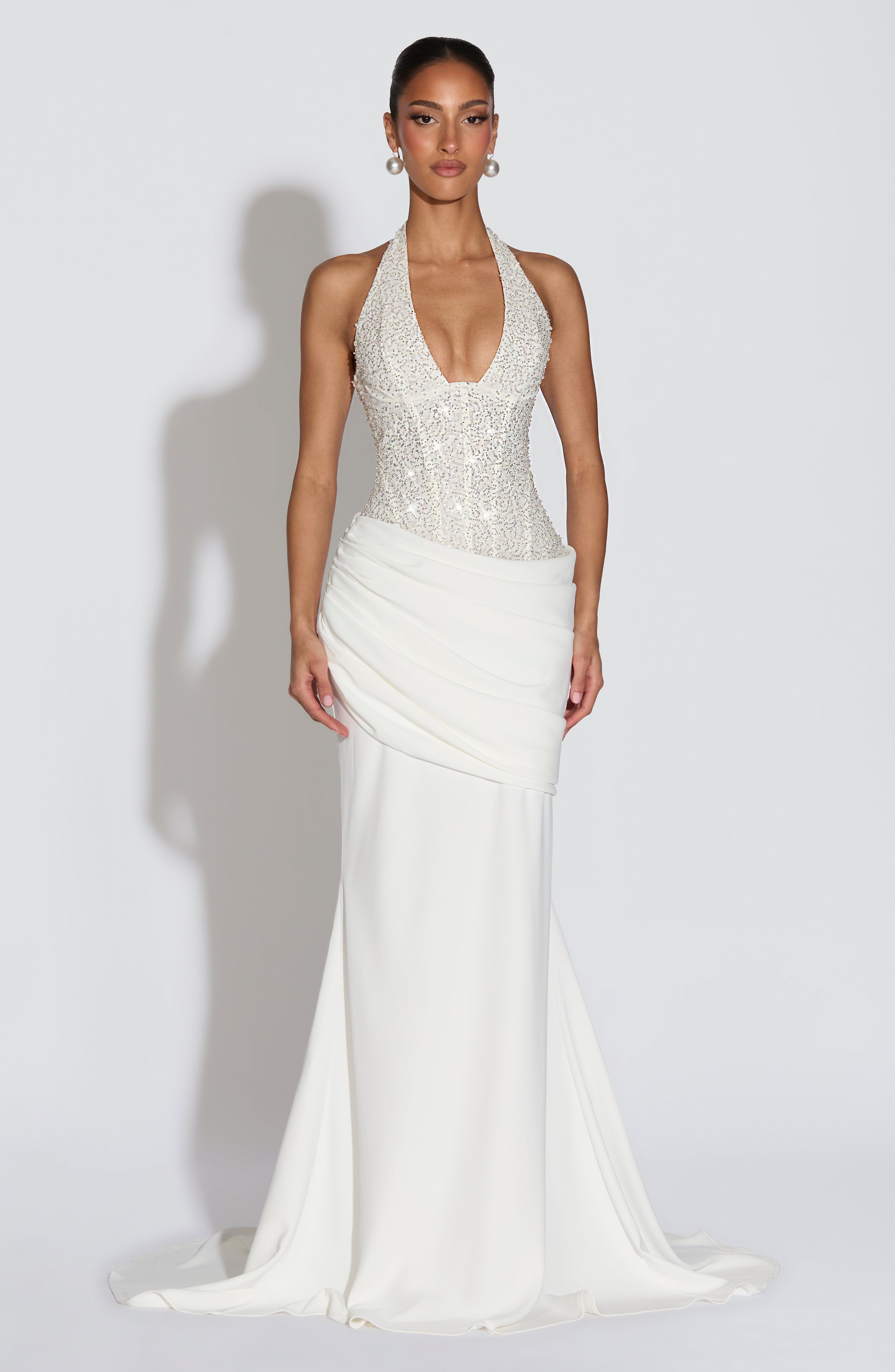 Taylor Ekru Maxi Elbise