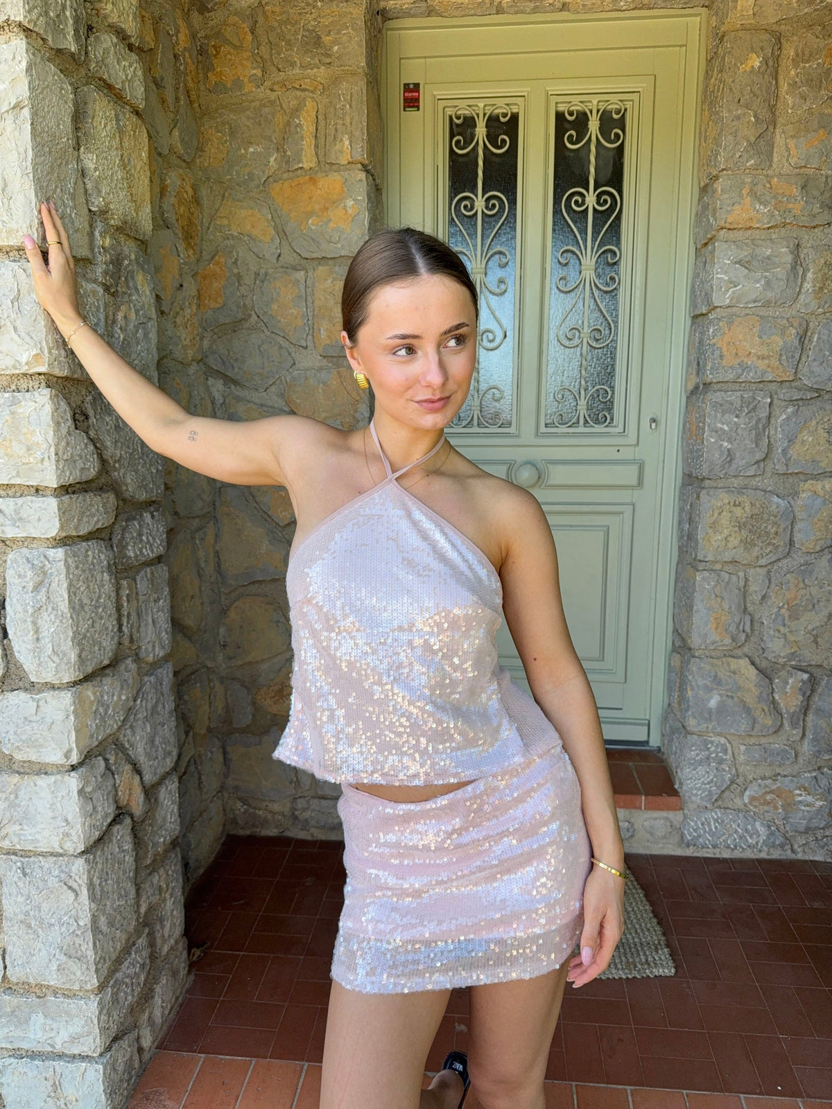 Elsia Işıltılı Açık Pembe Bluz