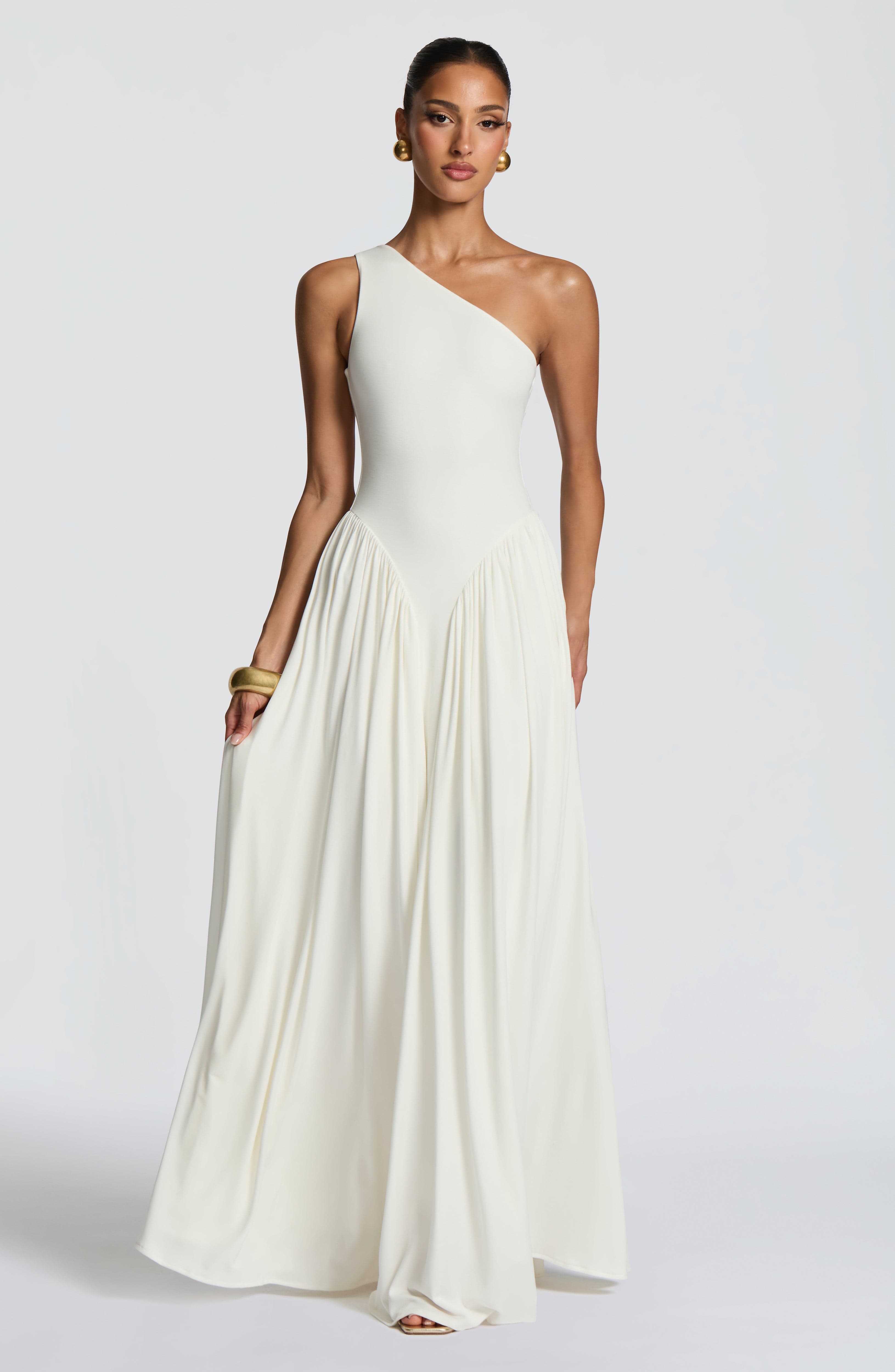 Vespera Ekru Maxi Elbise