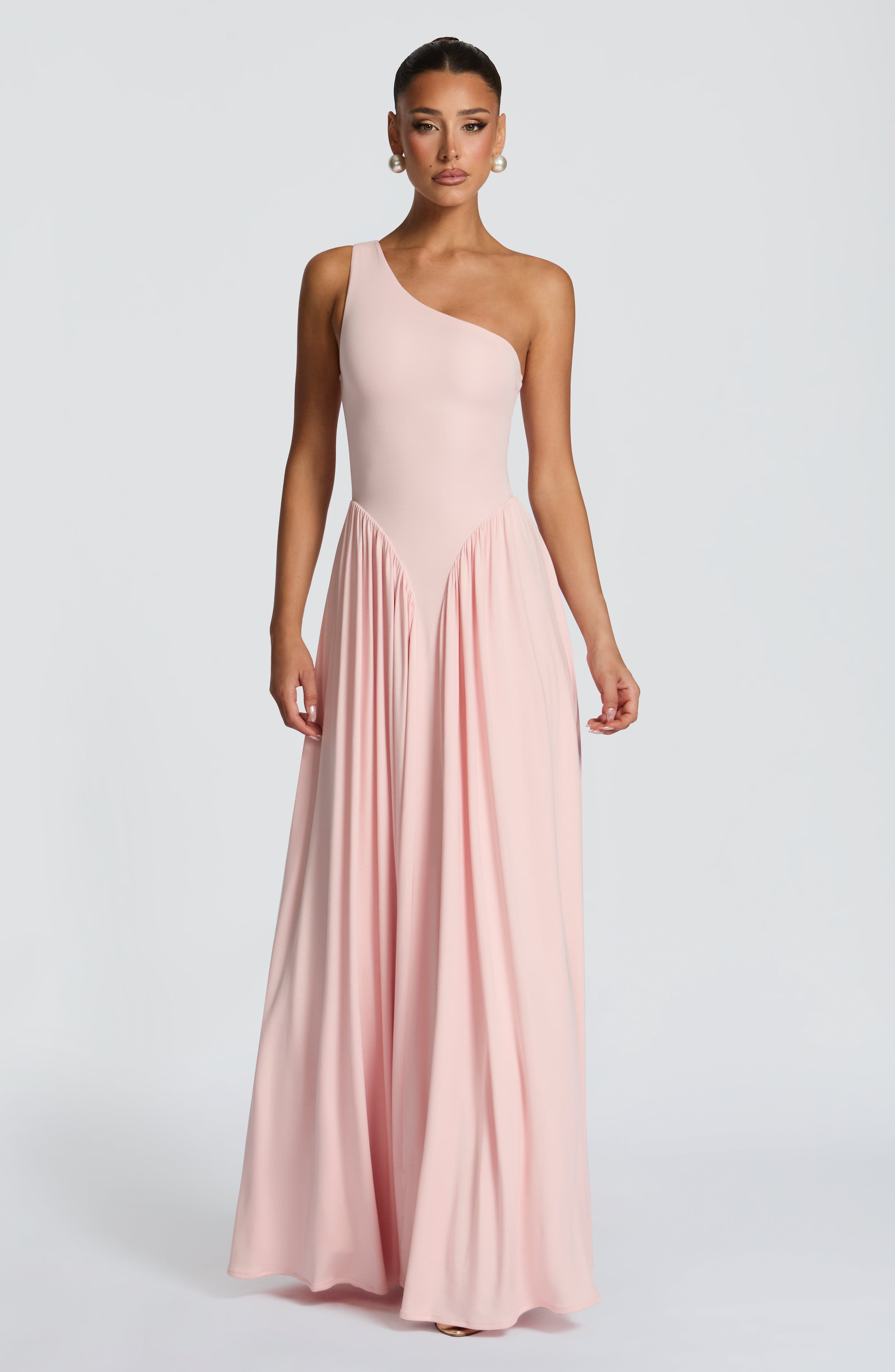Vespera Yumuşak Pembe Maxi Elbise