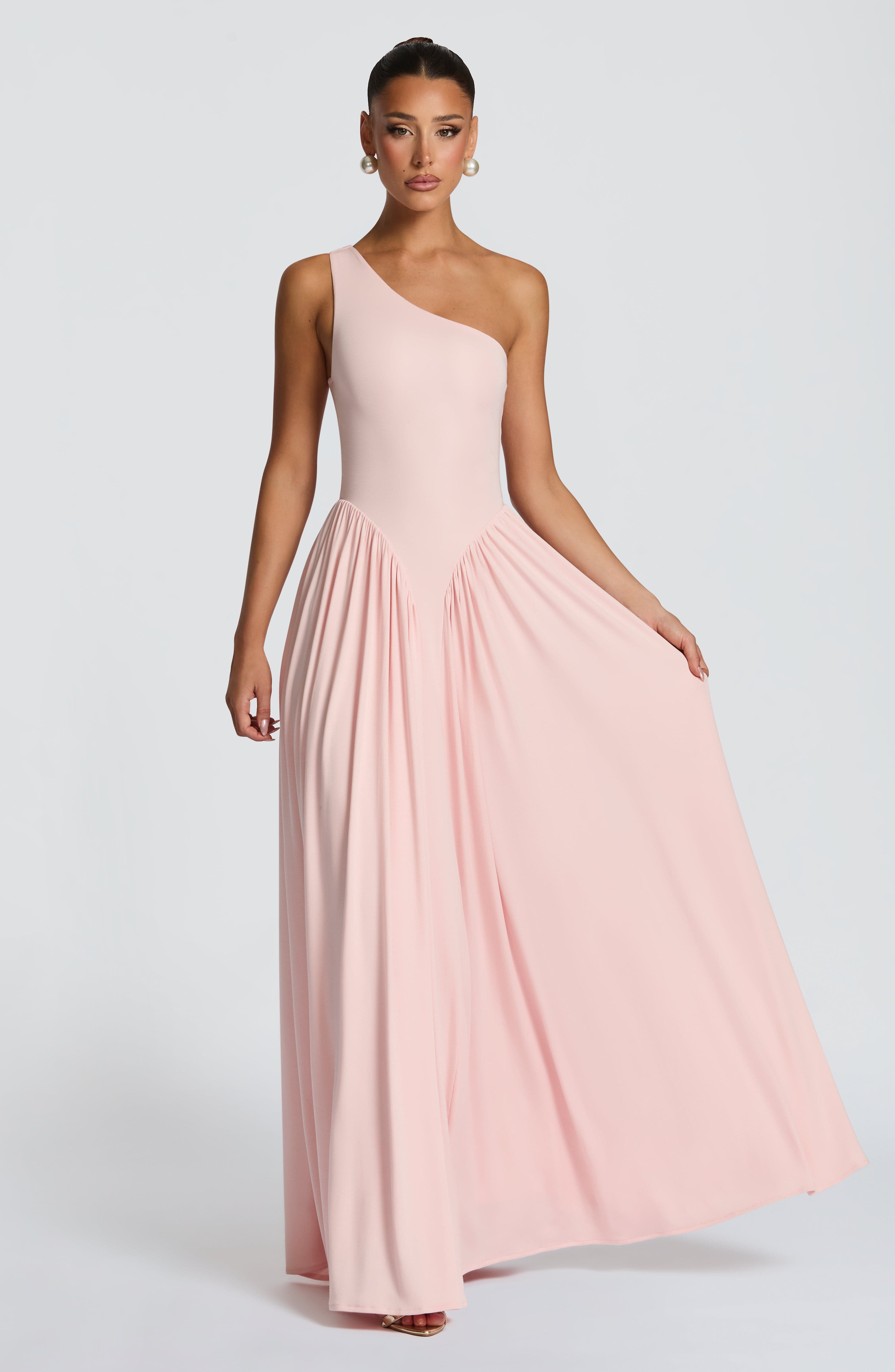 Vespera Yumuşak Pembe Maxi Elbise