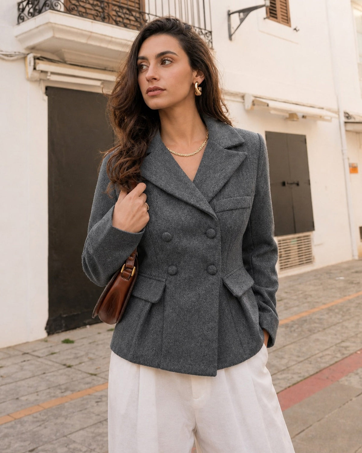 Gri Çift Düğmeli Blazer