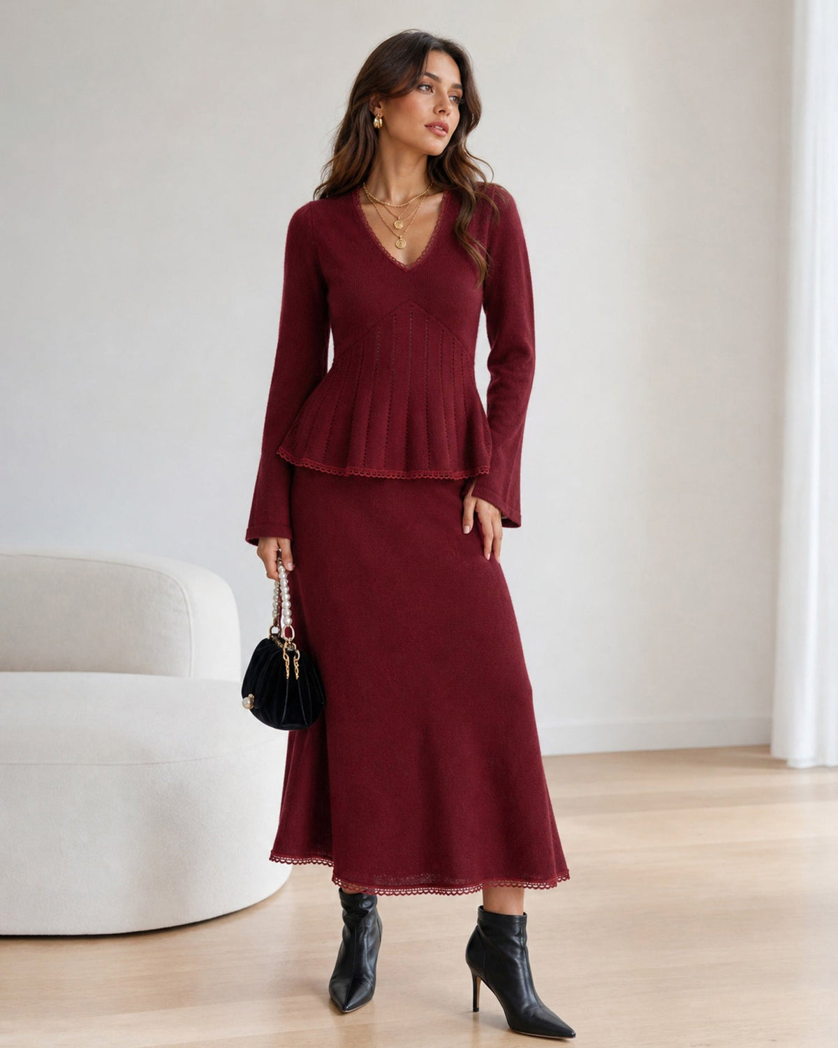 Kırmızı Lastikli Dantel Maxi Etek