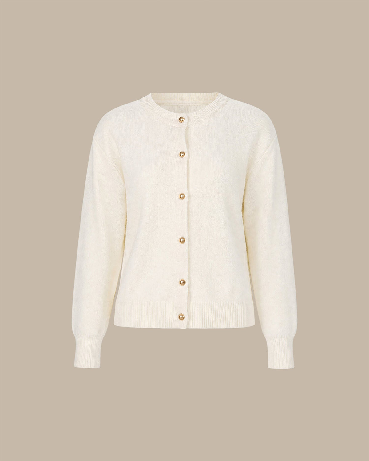 Off White Yuvarlak Yaka Düğmeli Triko Hırka
