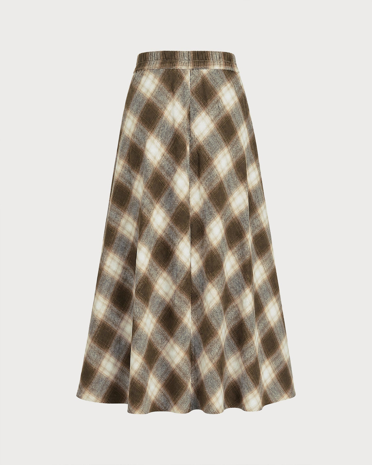 Kahverengi Lastikli Bel Plaid Midi Etek