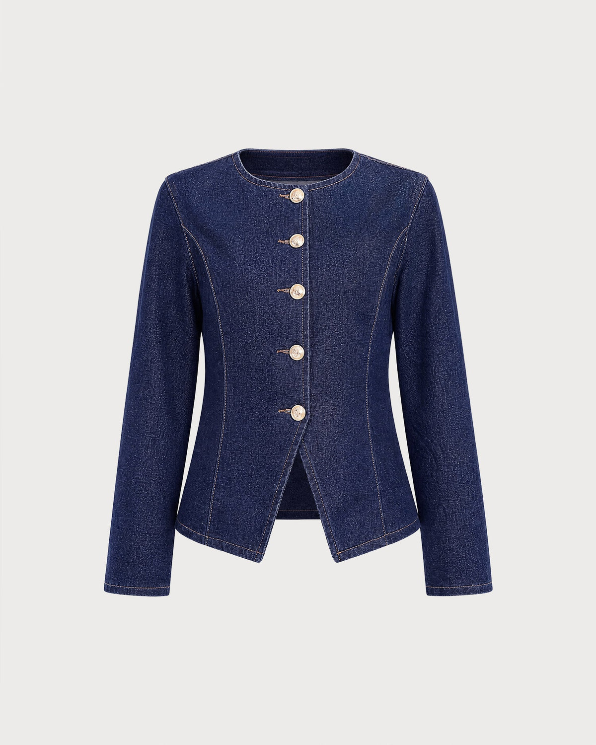 Mavi Düğmeli Yuvarlak Yaka Denim Bluz