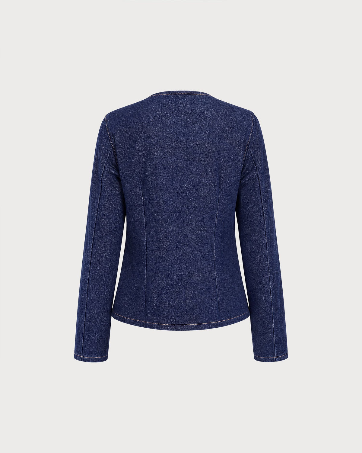 Mavi Yuvarlak Yaka Düğmeli Denim Bluz
