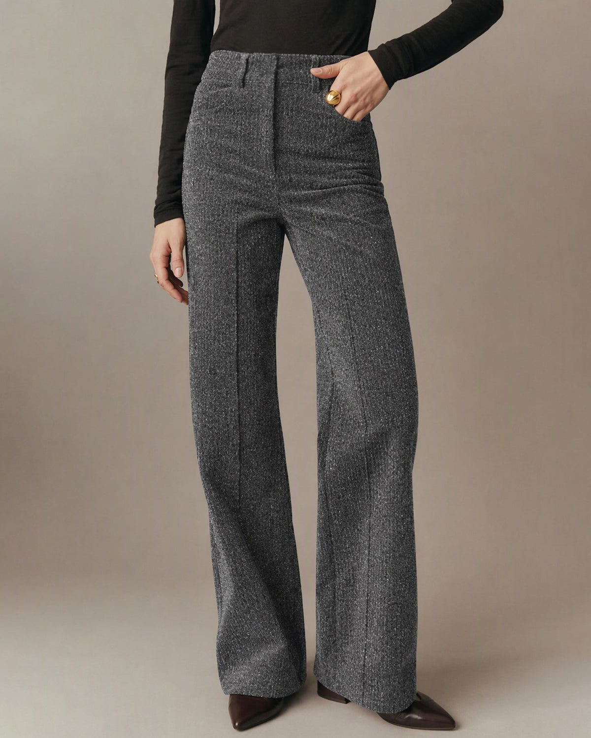 Gri Düğmeli Cep Straight Pantolon