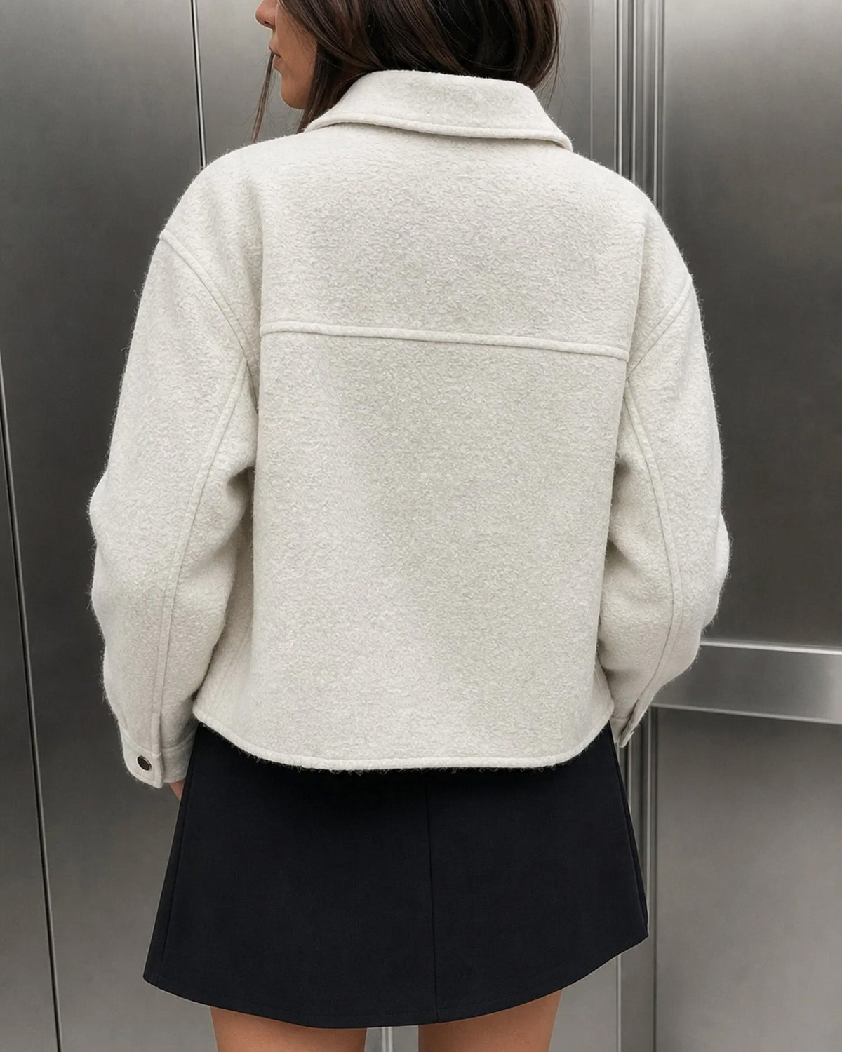 Off White Düz Fermuarlı Cepli Ceket