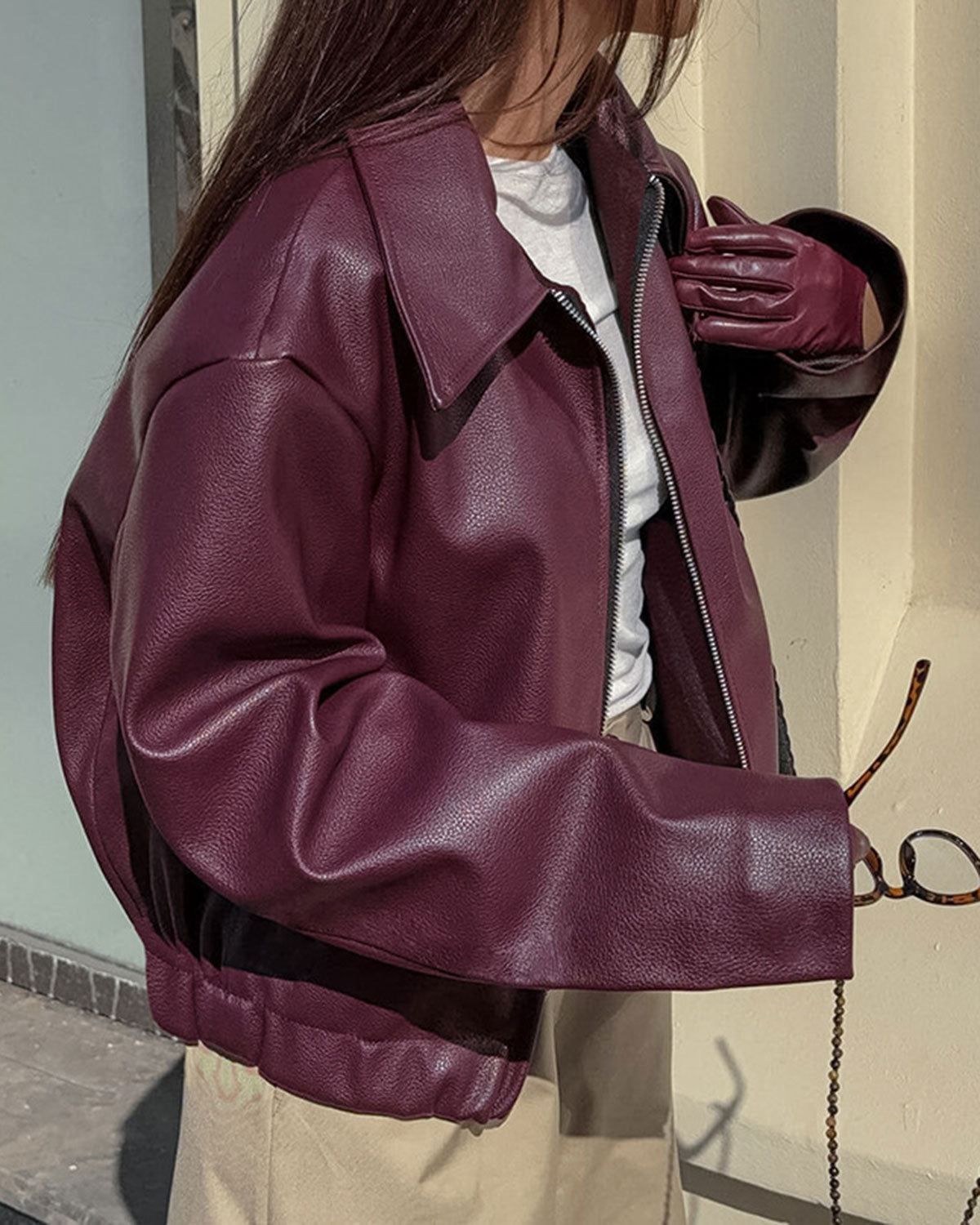Bordo PU Deri Ceket