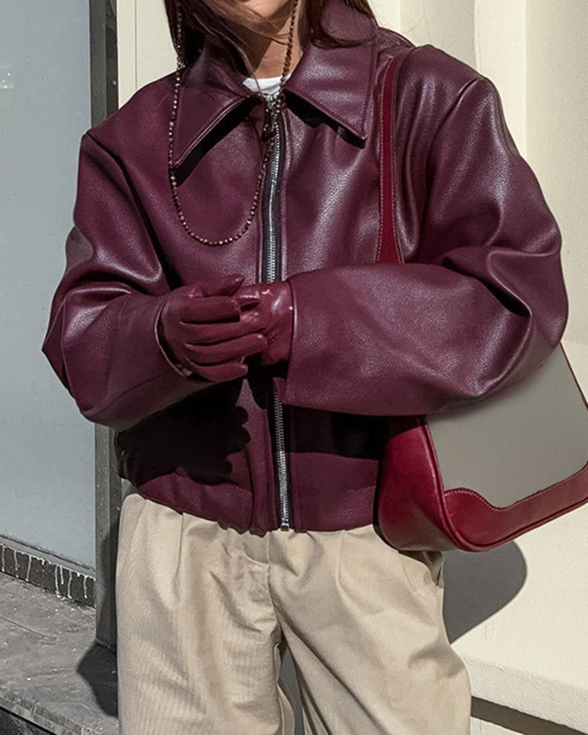 Bordo PU Deri Ceket