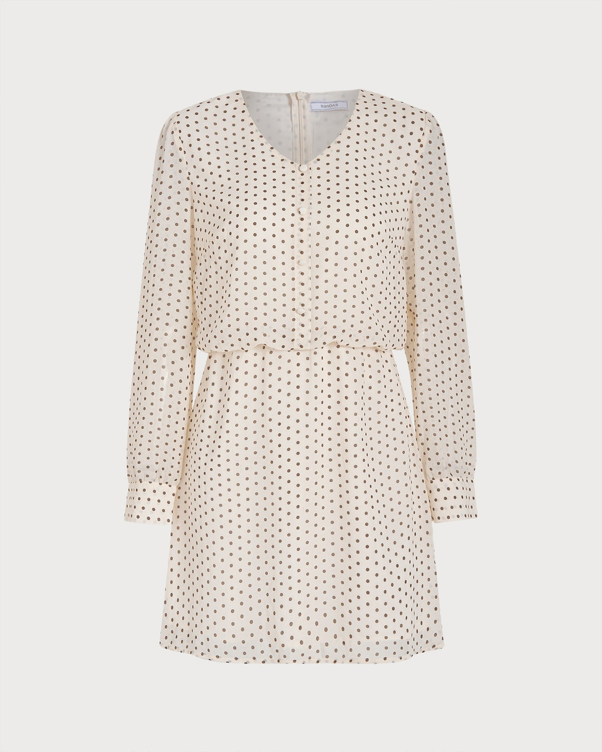 Kayısı V Yaka Puantiye Chiffon Mini Elbise