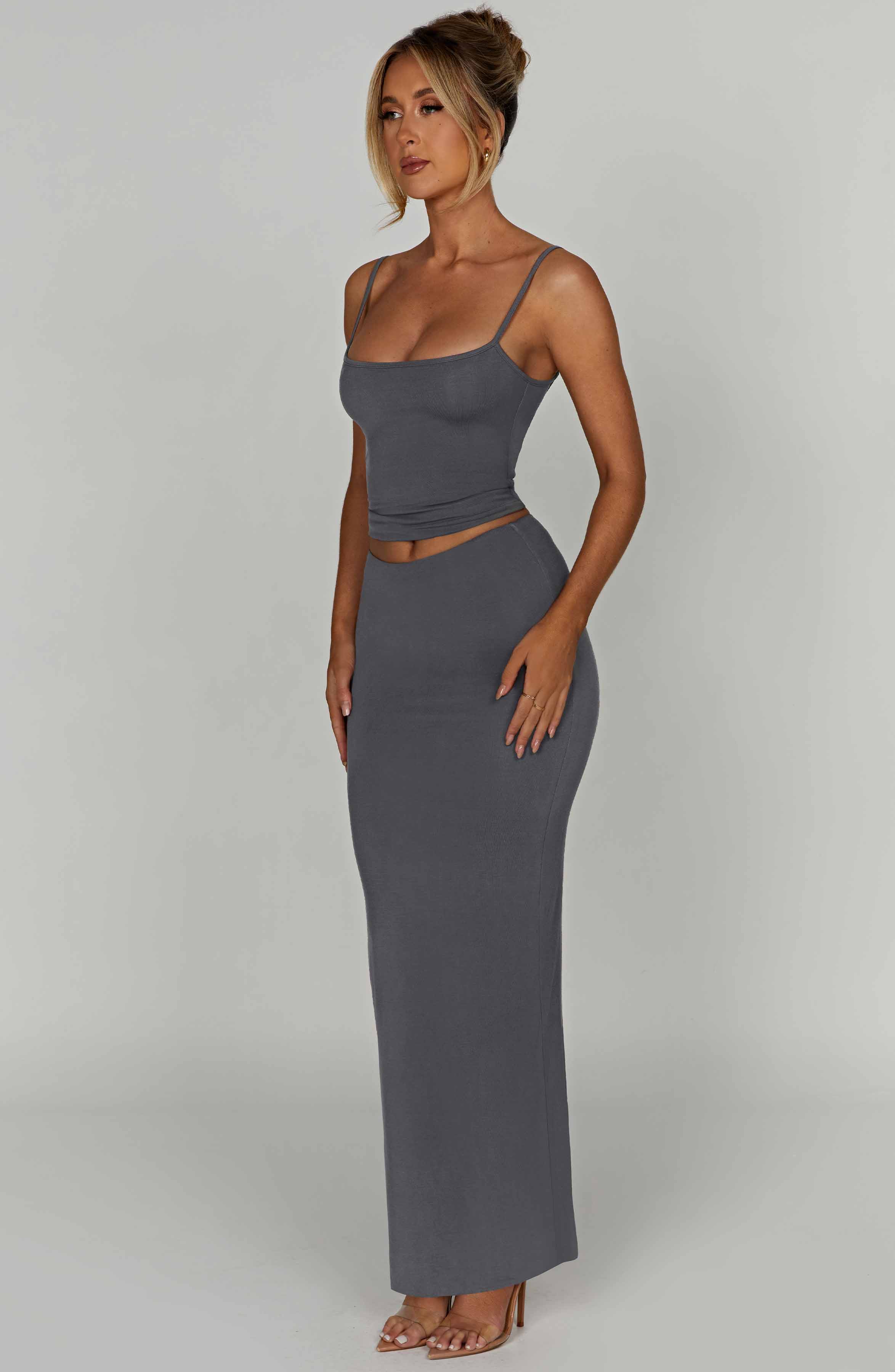 Yazmin Koyu Gri Maxi Etek