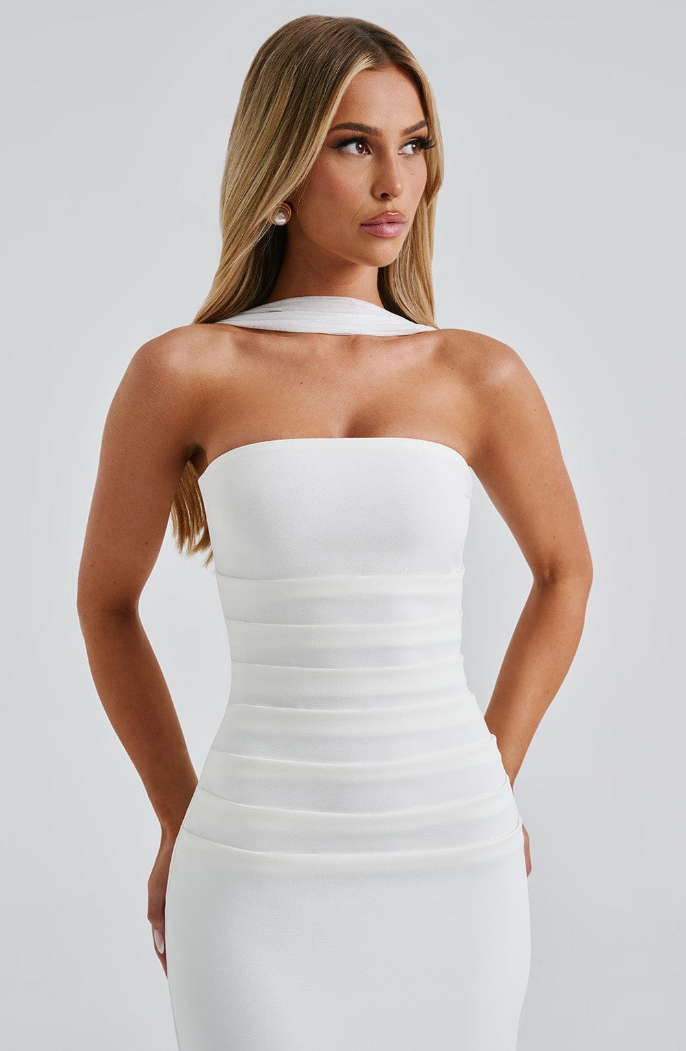 Yulia Maxi Ekru Elbise